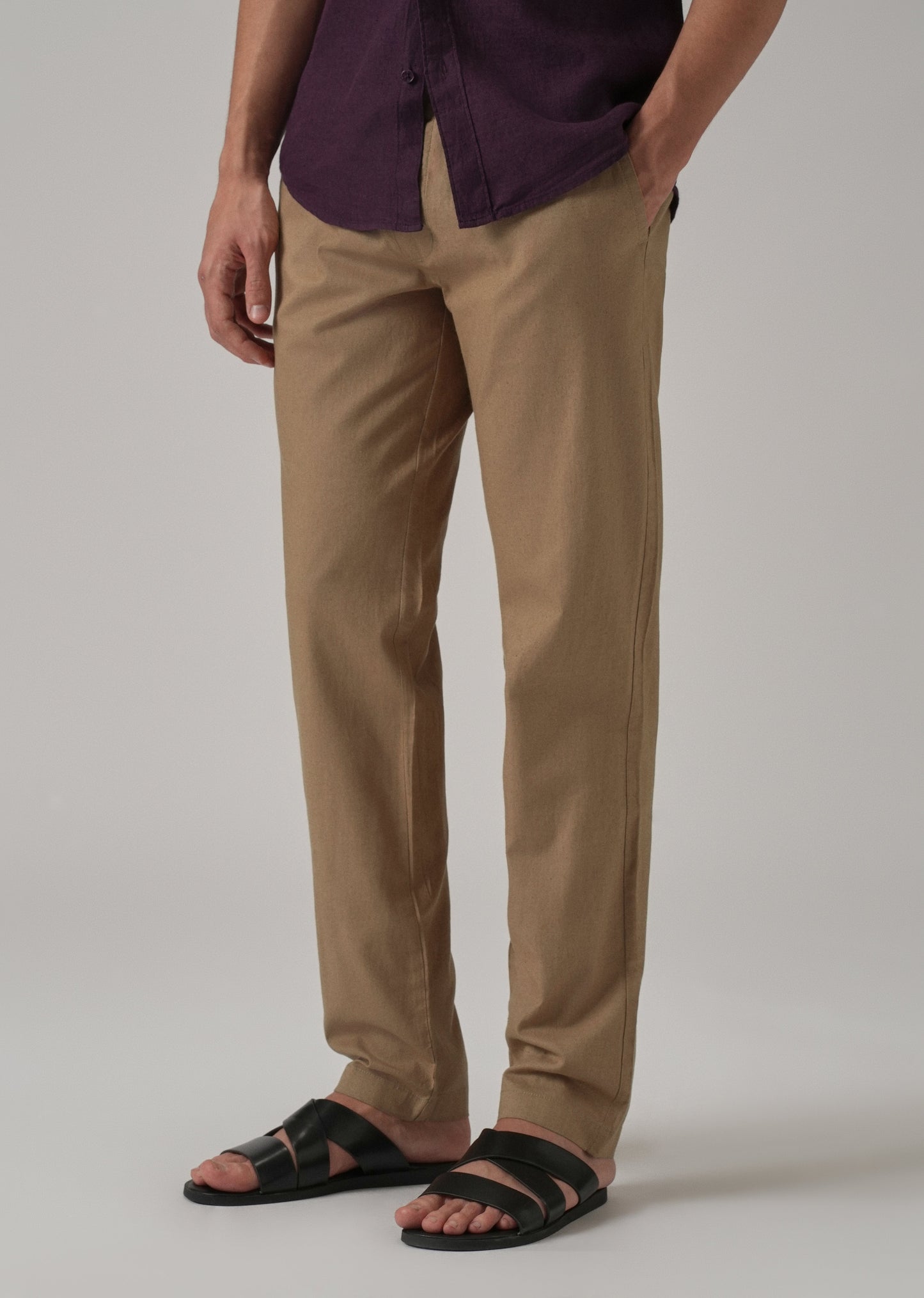 Drawstring Beige Linen Pant