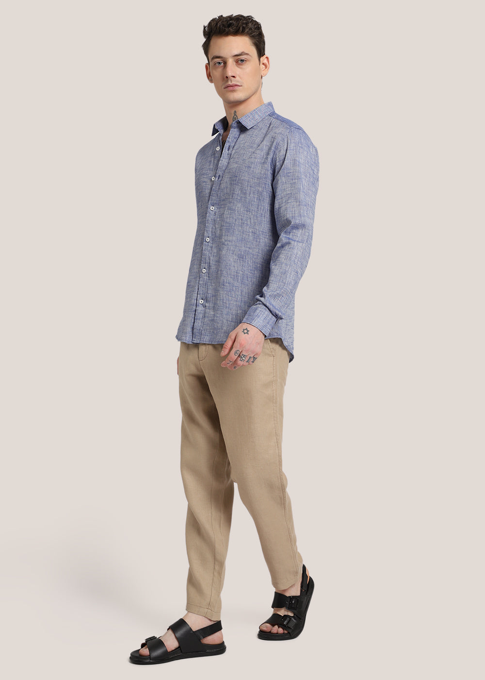 100% Pure Linen Dusky Blue Shirt