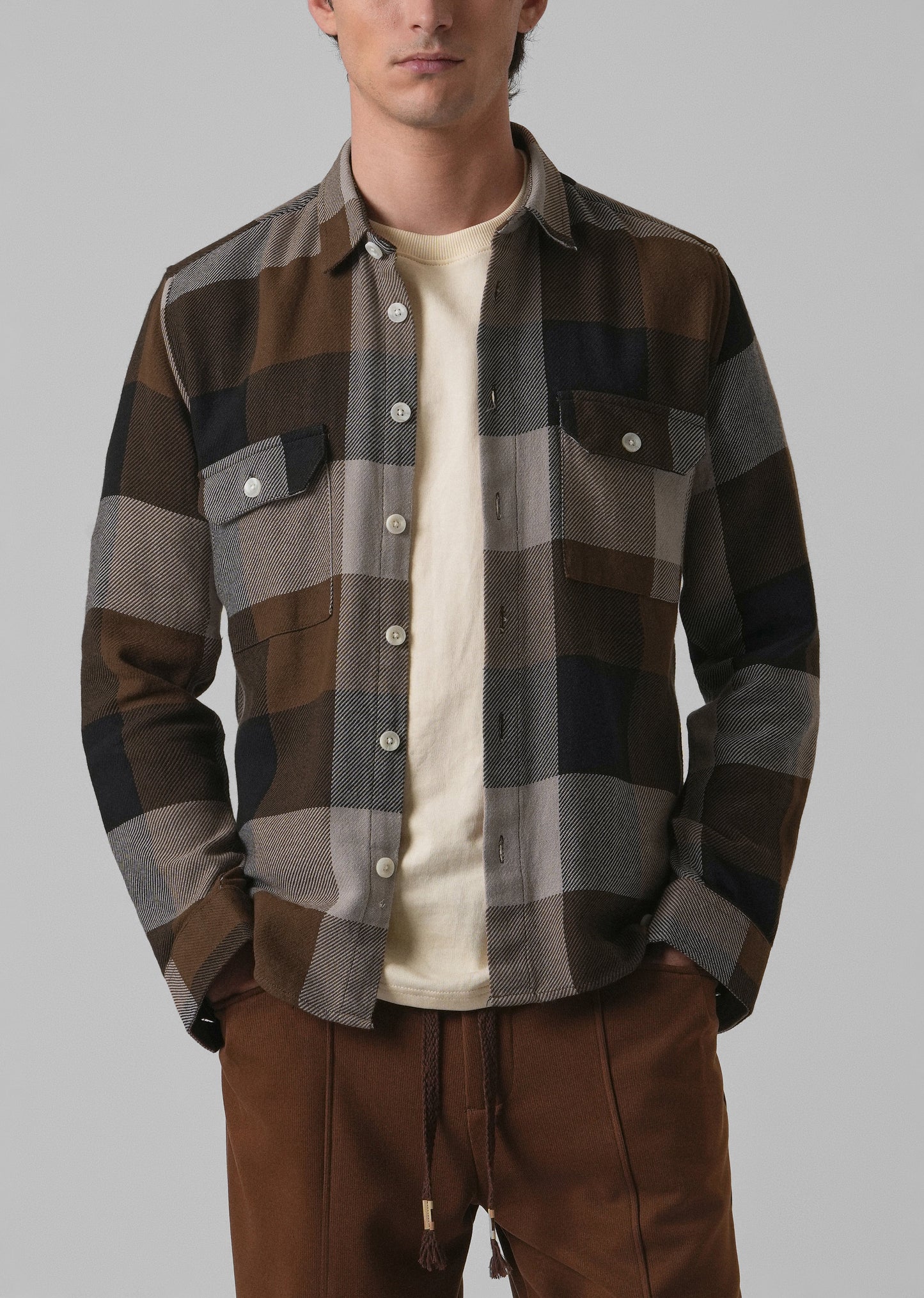 Dusky Brown Brushed Cotton Check Shirt