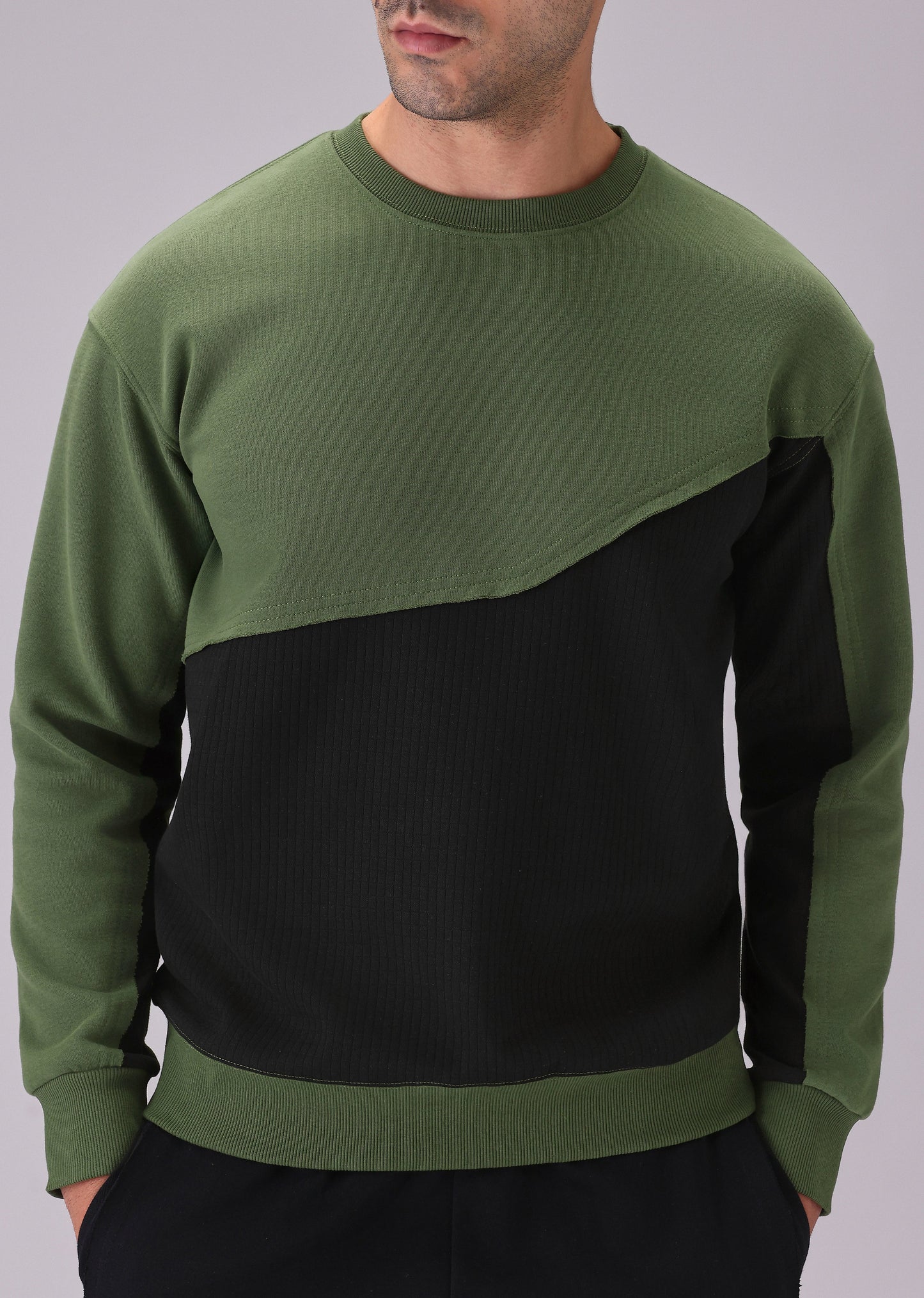 Green Black Colorblock Sweatshirt
