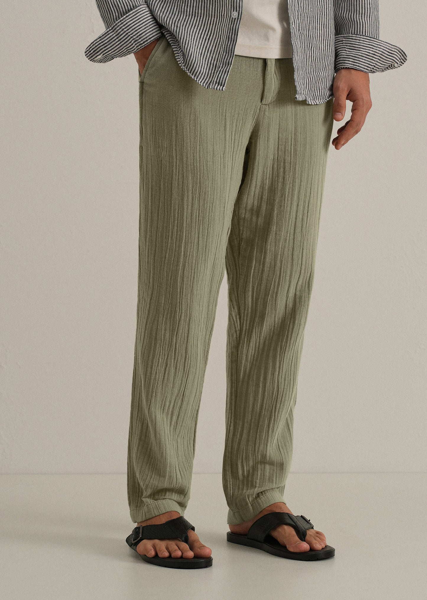 Green Crinkled Cotton Trouser