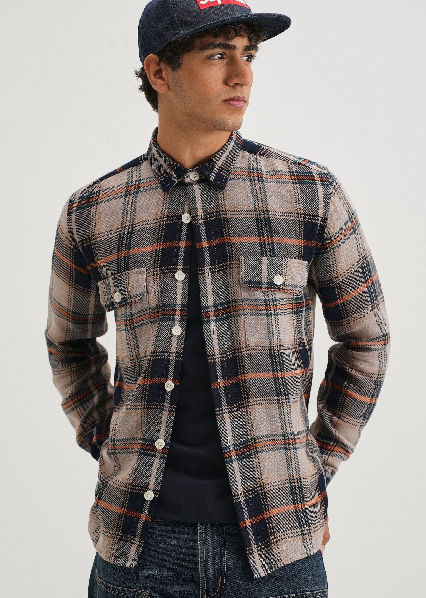 Grey Brushed Cotton Check Shirt