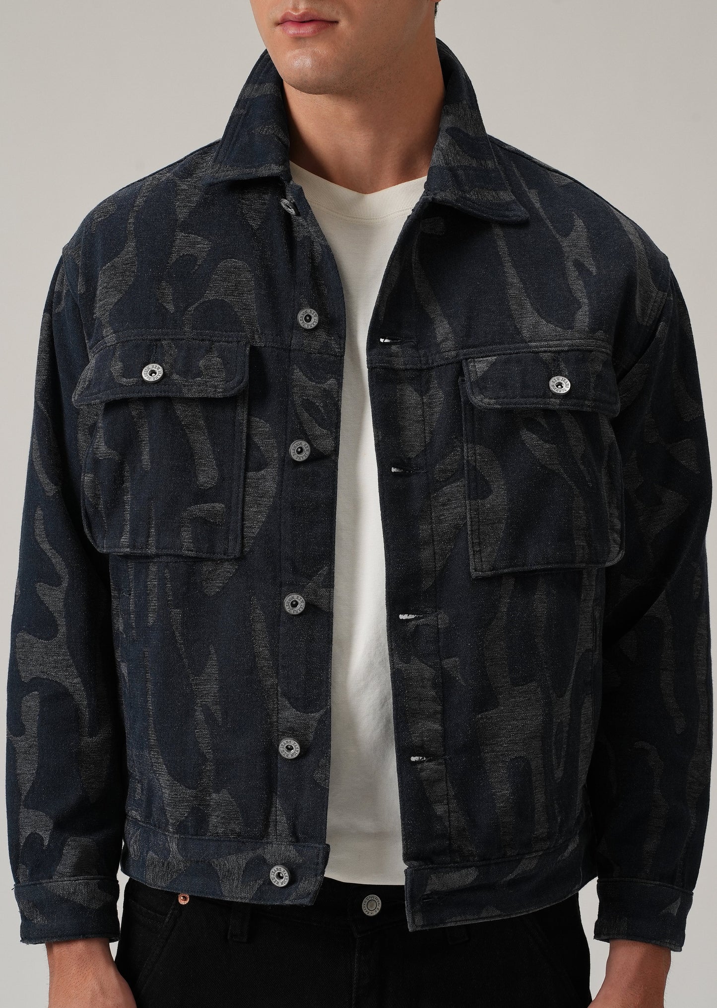 Grey Denim Jacquard Jacket