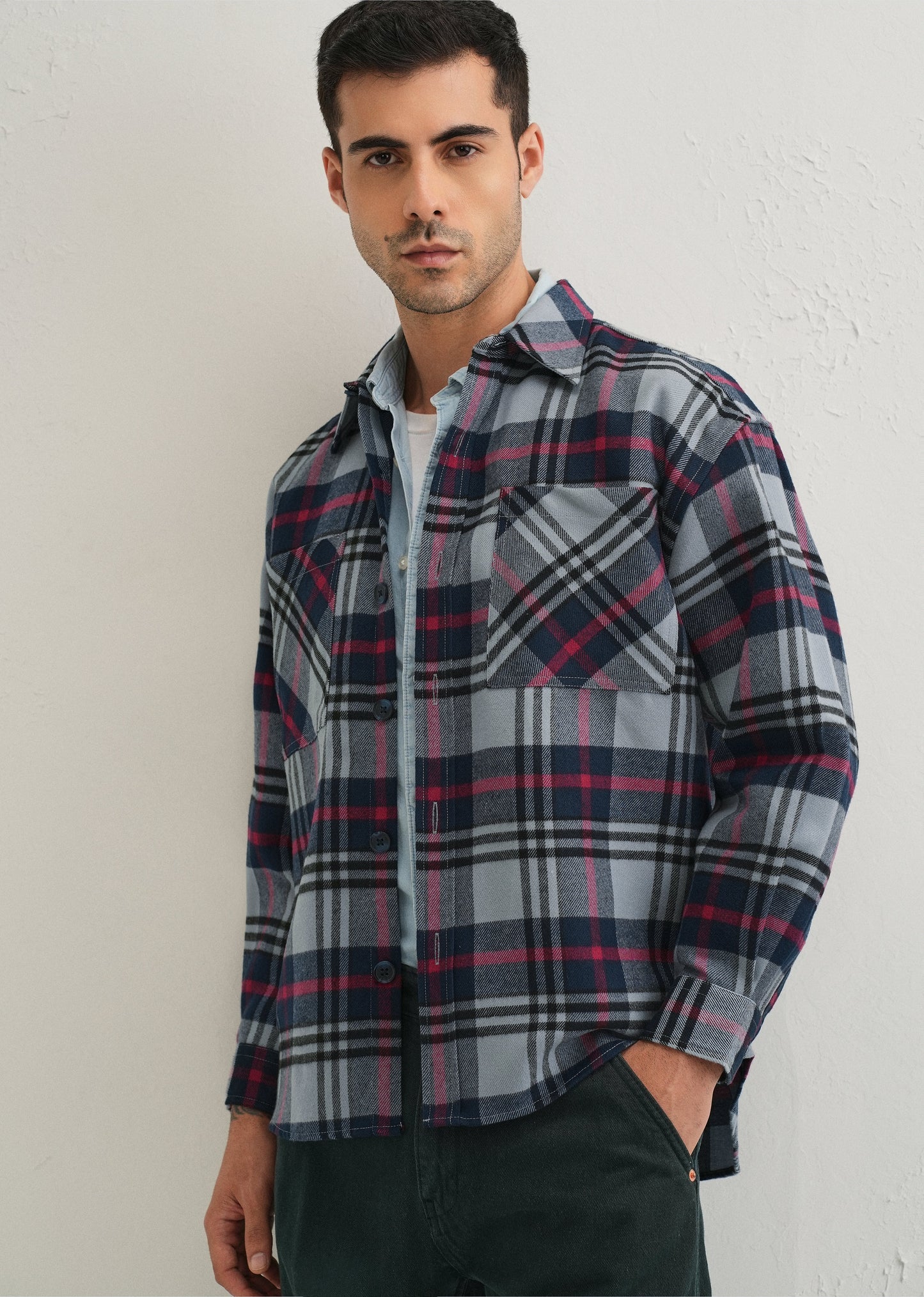 Grey Checked Relaxed Fit Shacket