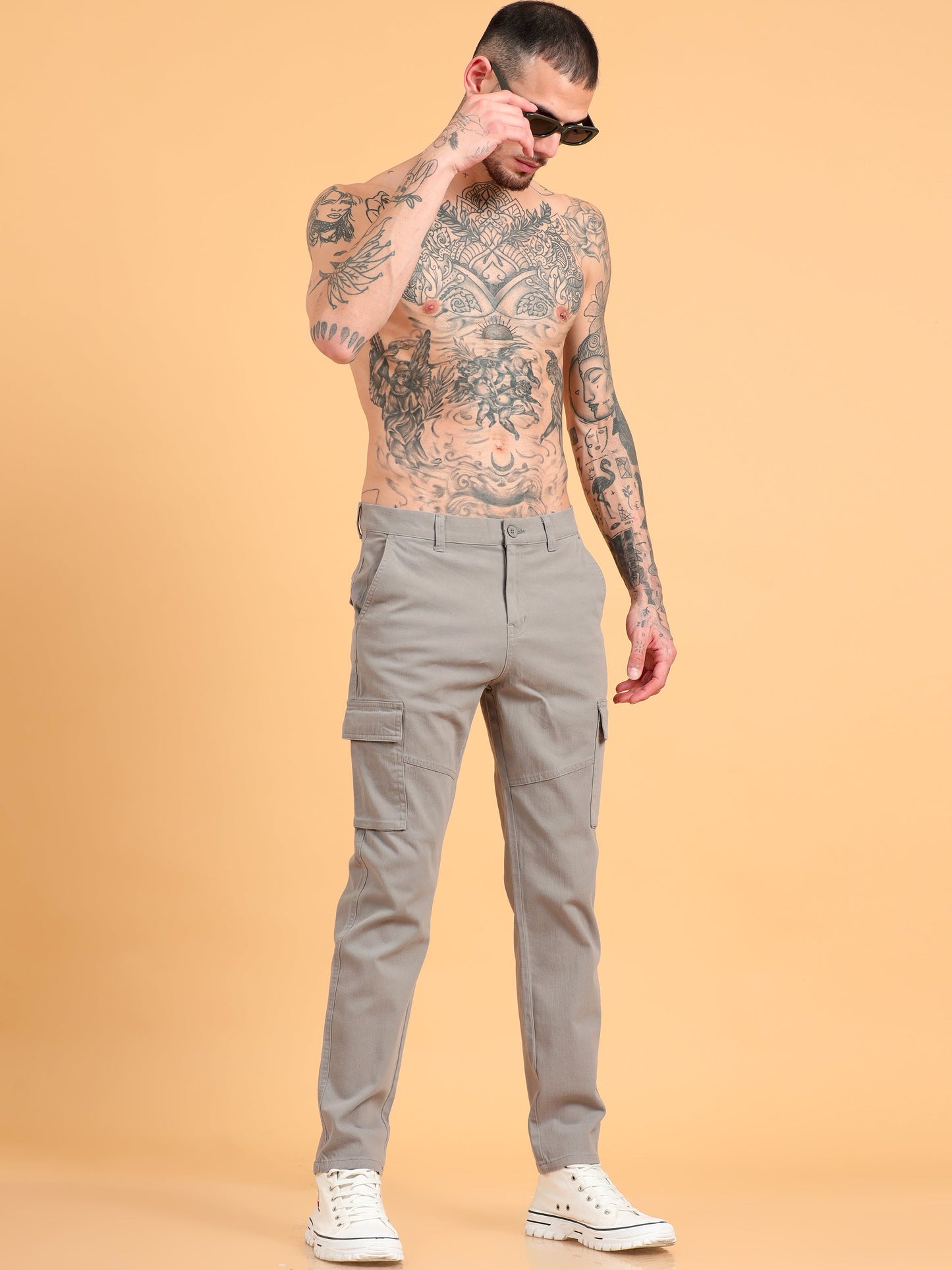 Pack of 2 Cotton Regular Fit Cargo Trousers, KHAKI GRAPHITE GREY