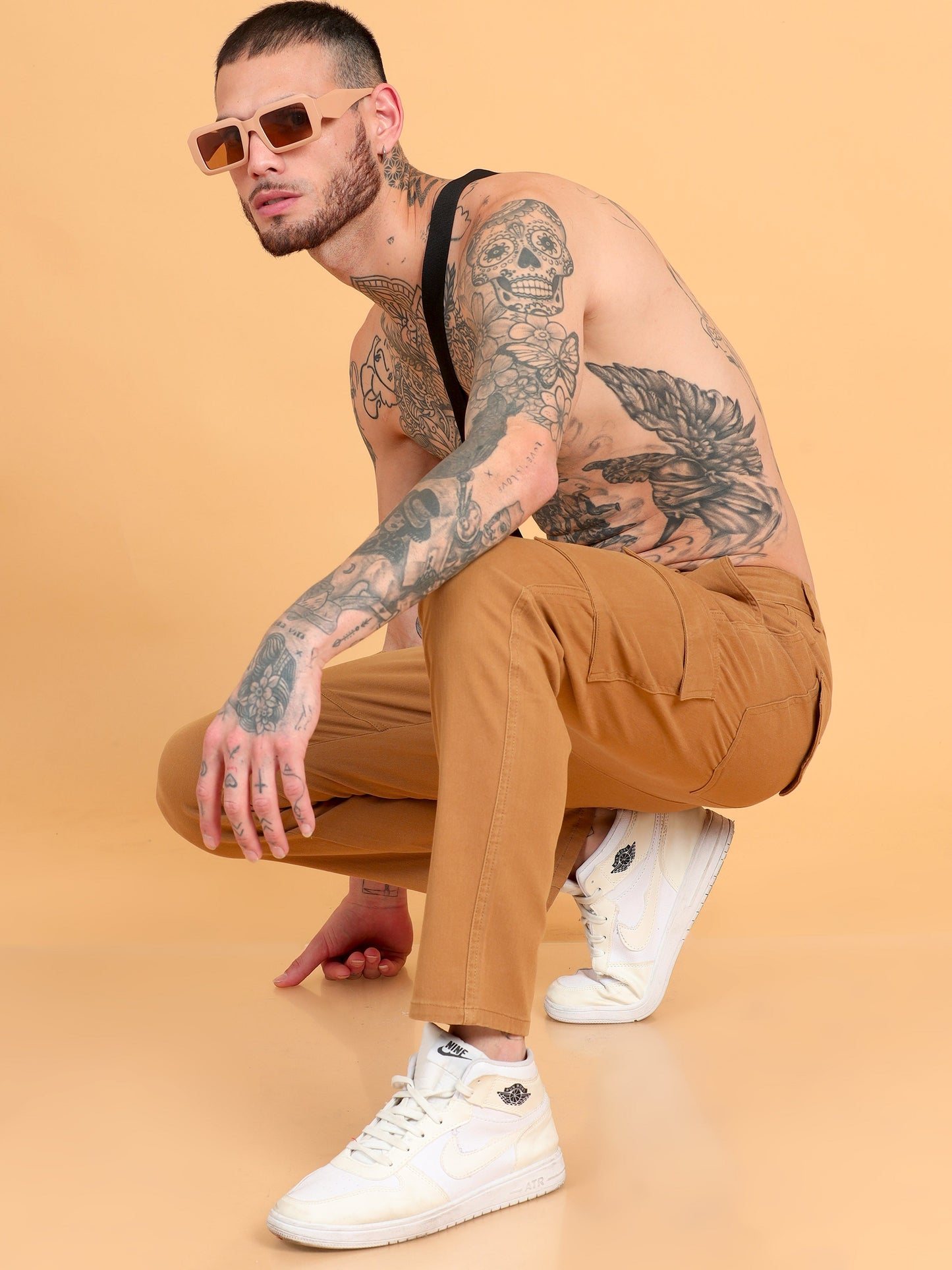 Pack of 2 Cotton Regular Fit Cargo Trousers, KHAKI BROWN