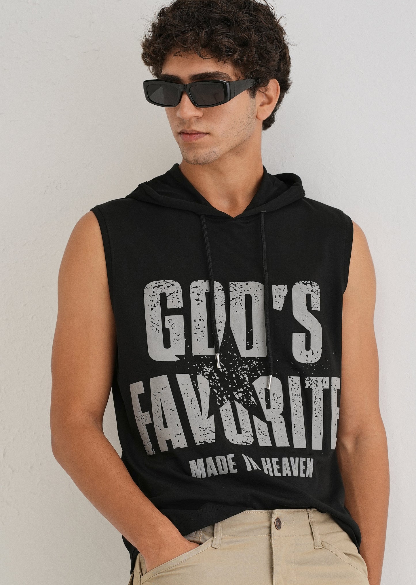 Ink Black Printed Hoodie Tank