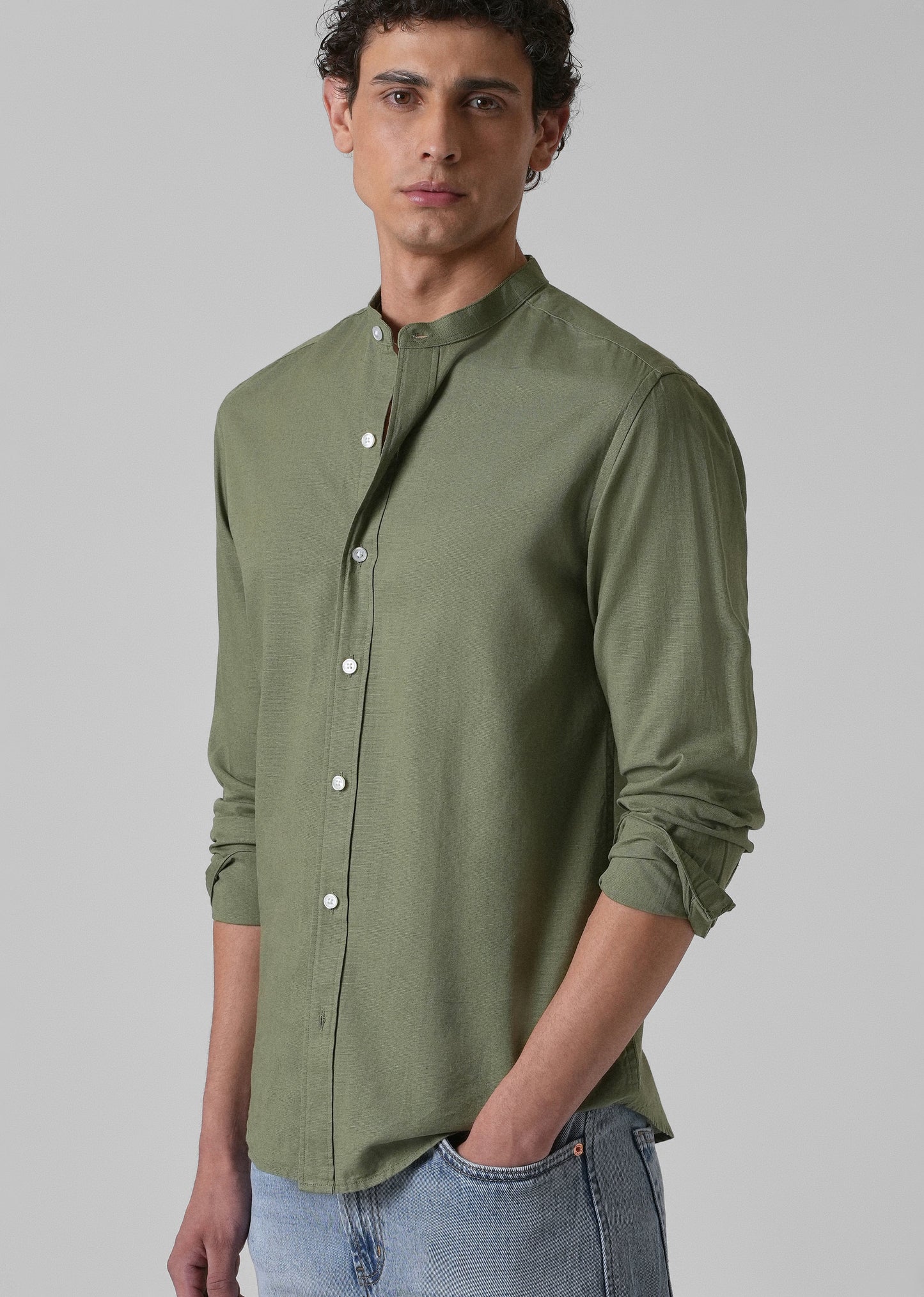 Kelly Green Cotton Linen Shirt