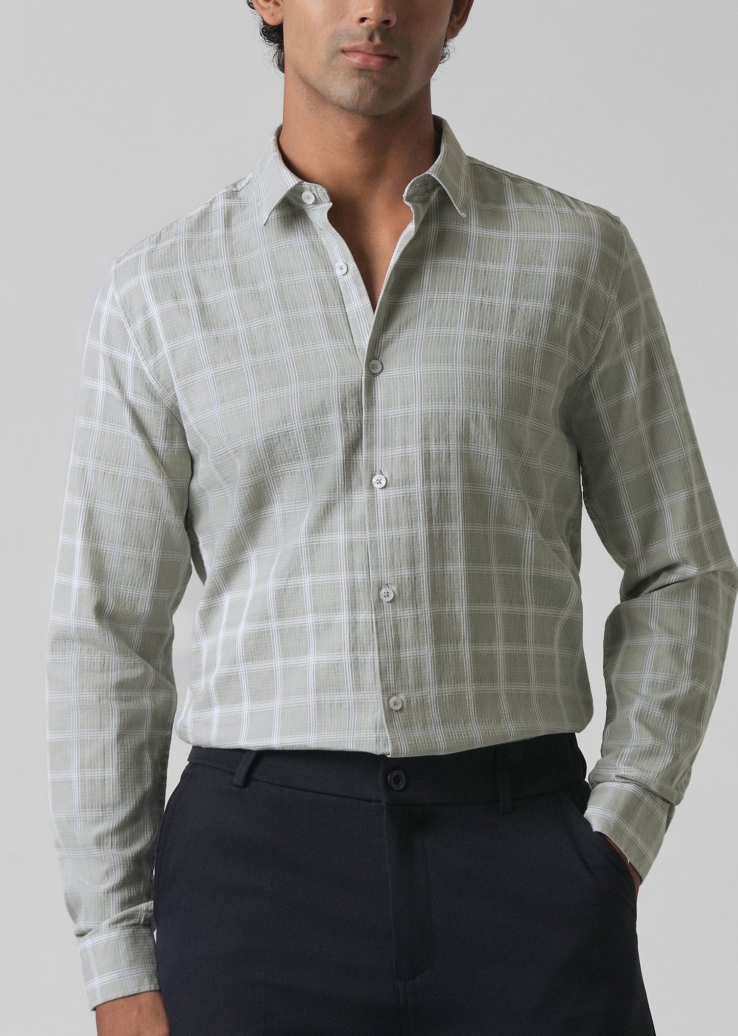 Light Green Cotton Check Shirt
