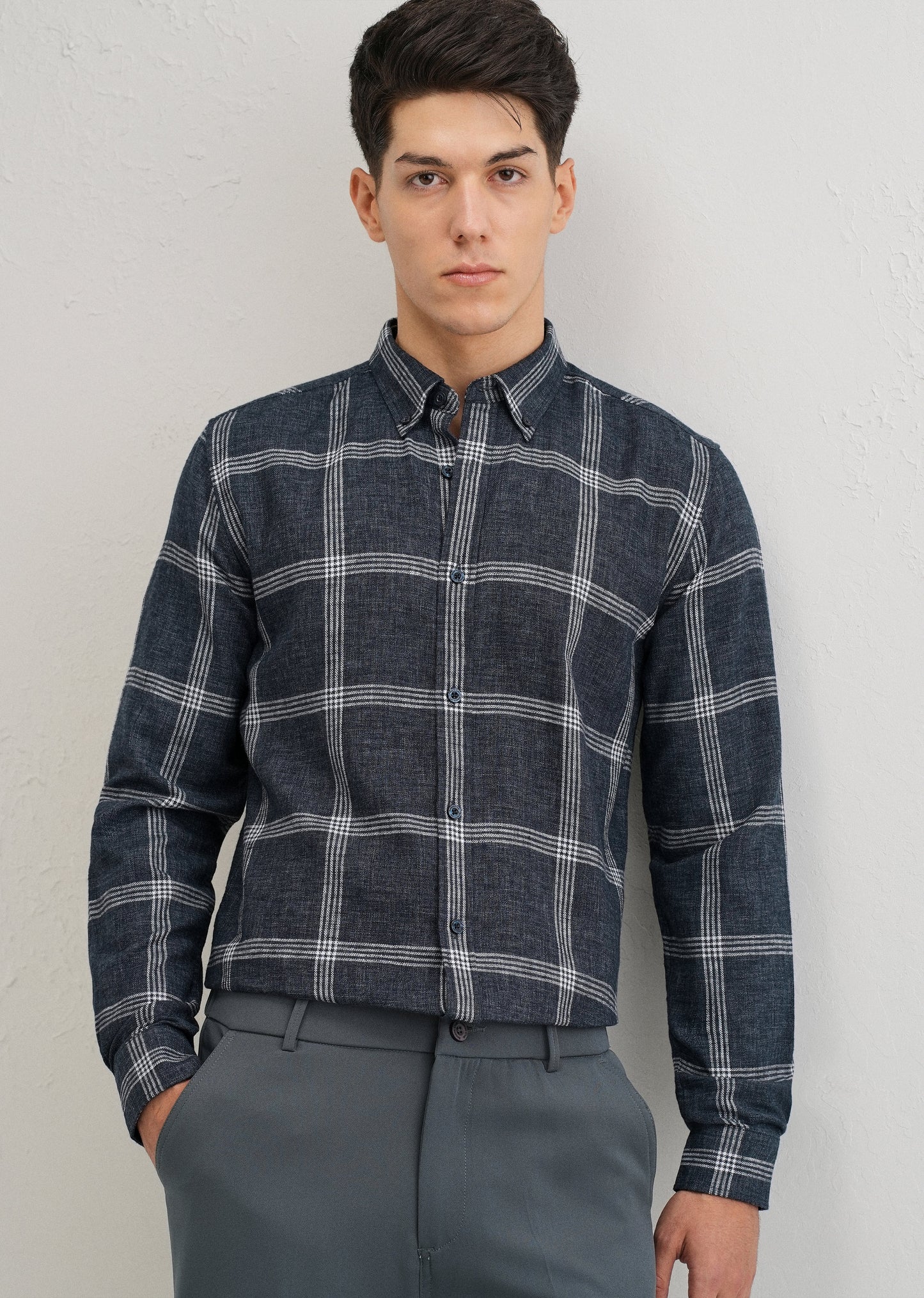 Melange Blue Boxed Check Shirt