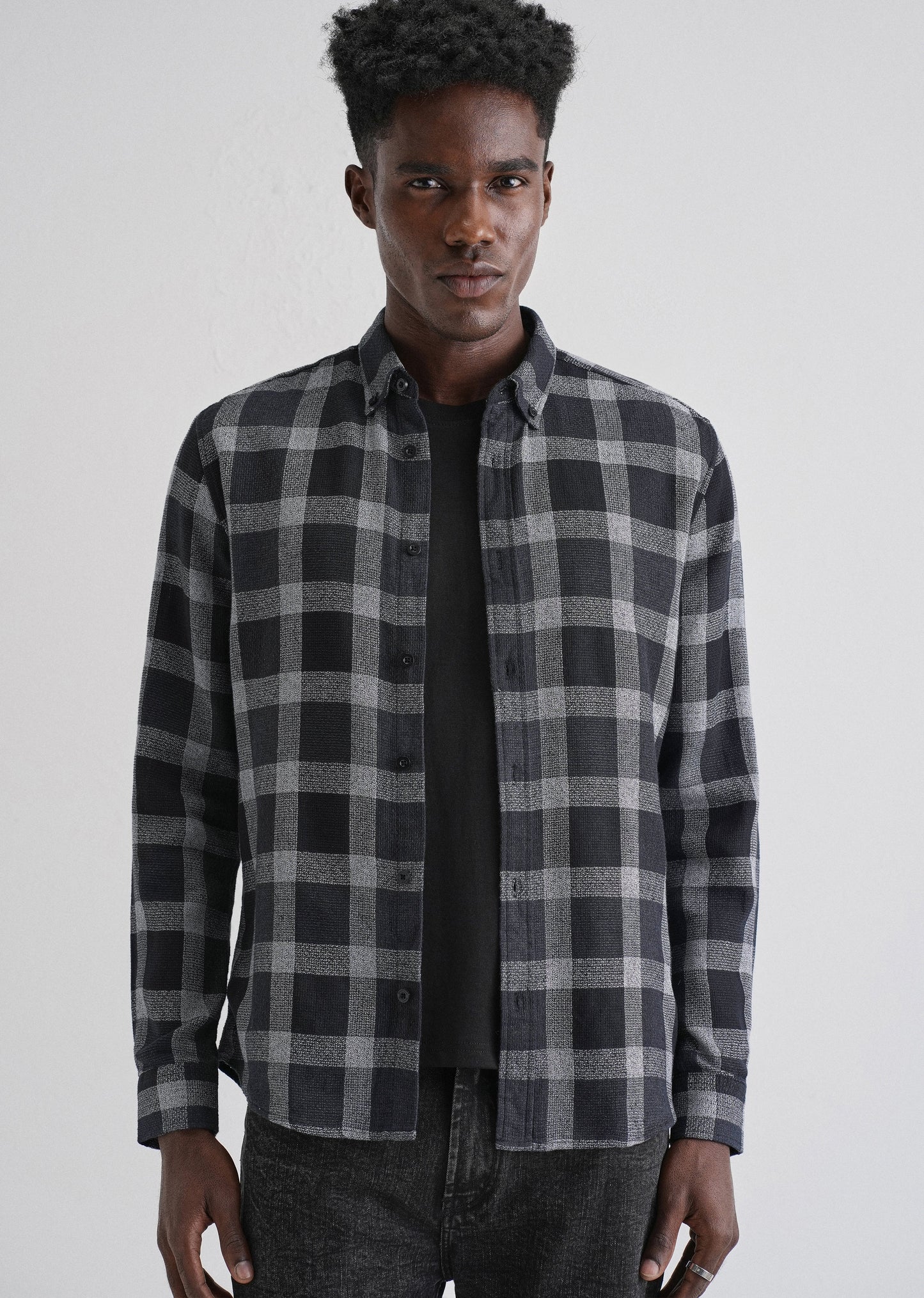 Melange Square Grid Black Check Shirt
