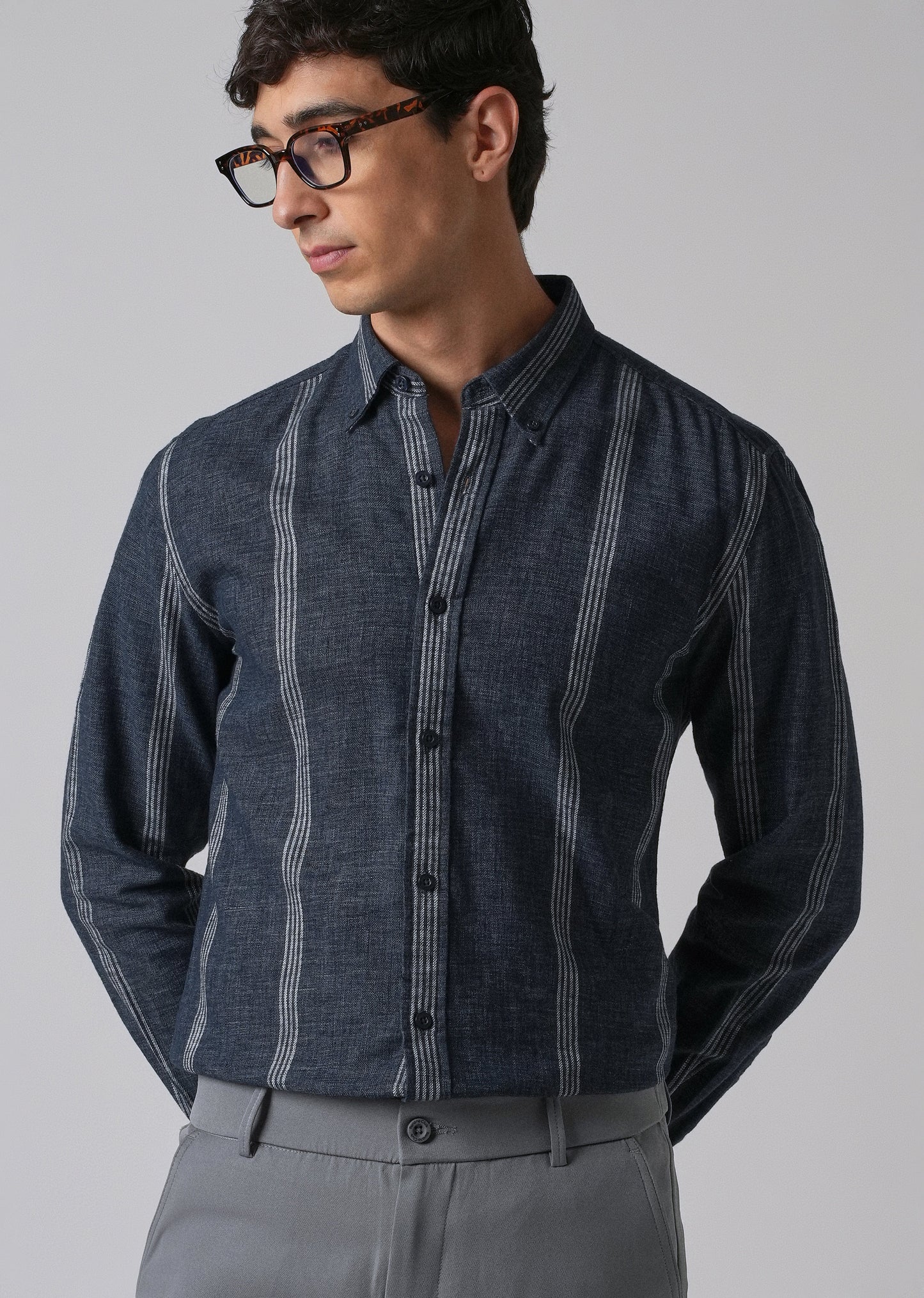 Melange Stick Blue Stripe Shirt