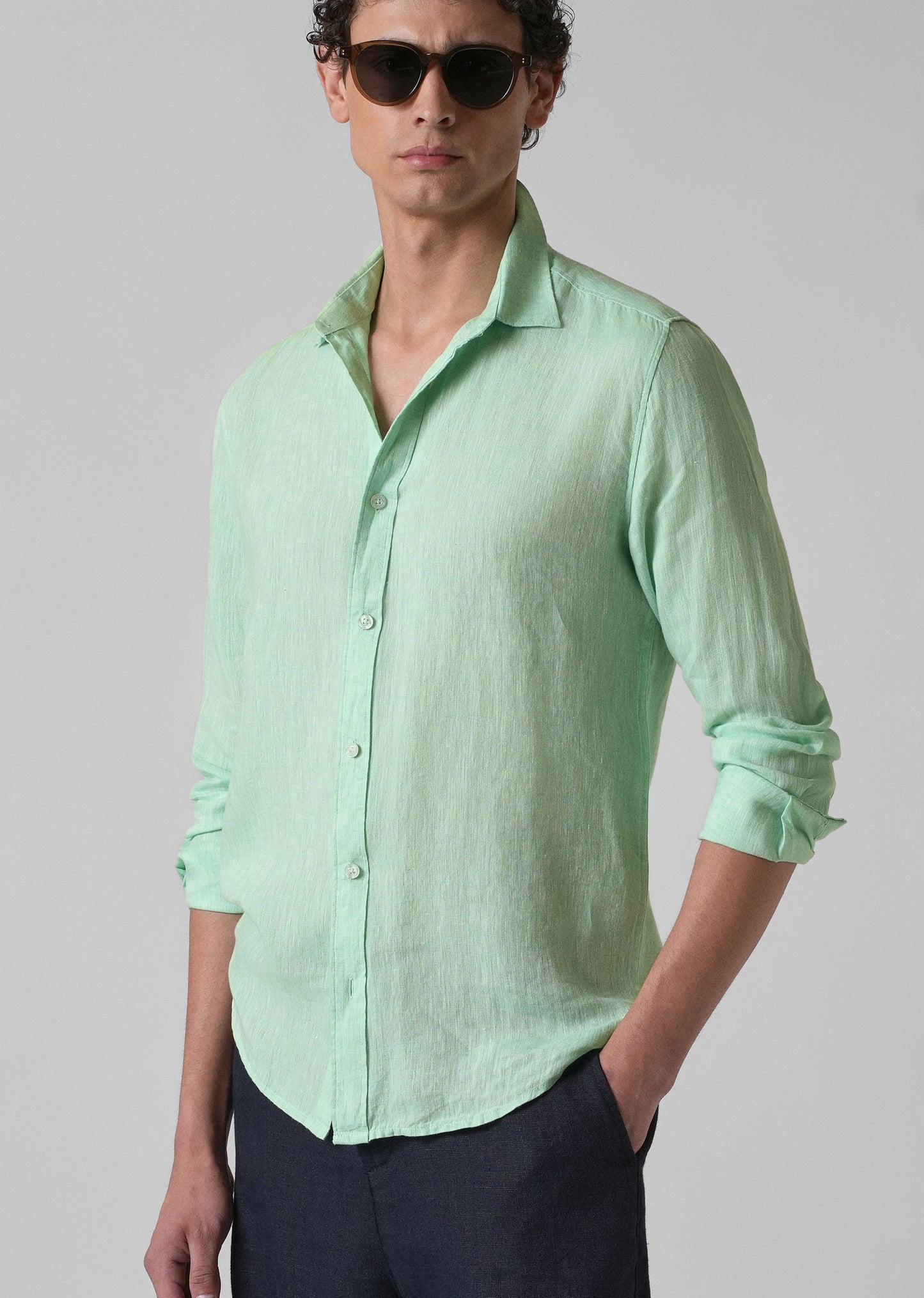 100% Pure Irish Mint Green Linen Shirt