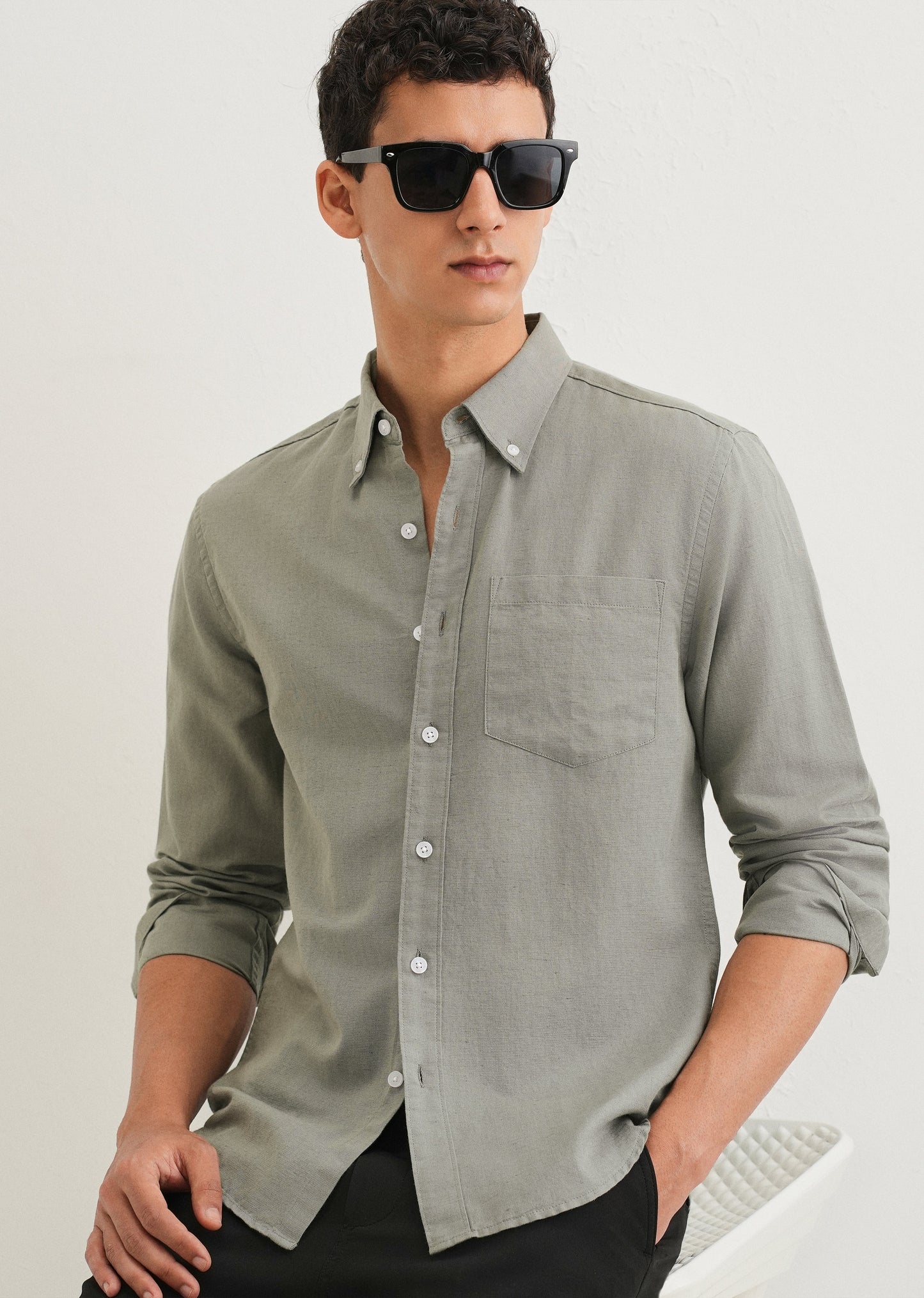 Moss Green Cotton Linen Shirt