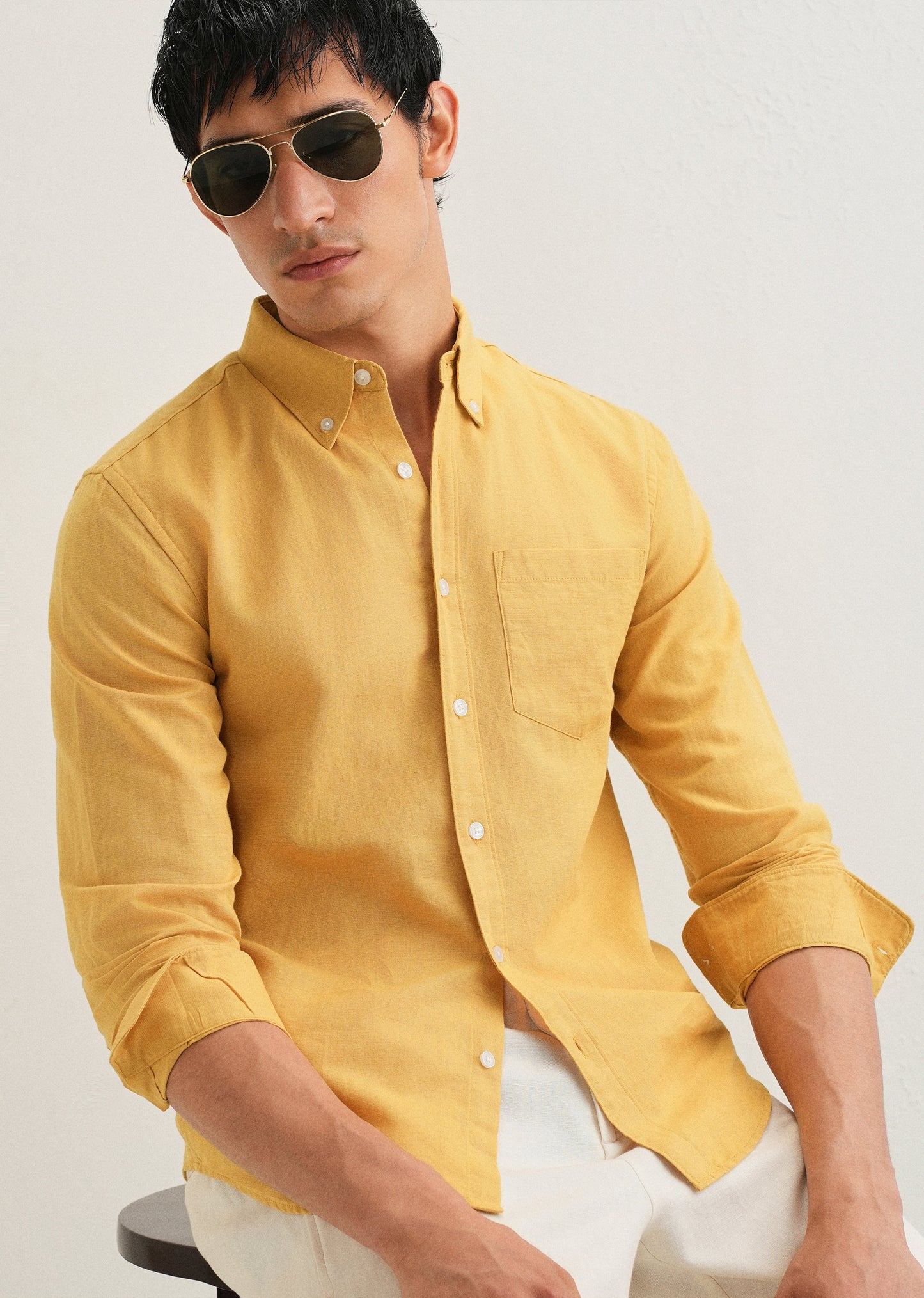 Mustard Yellow Cotton Linen Shirt