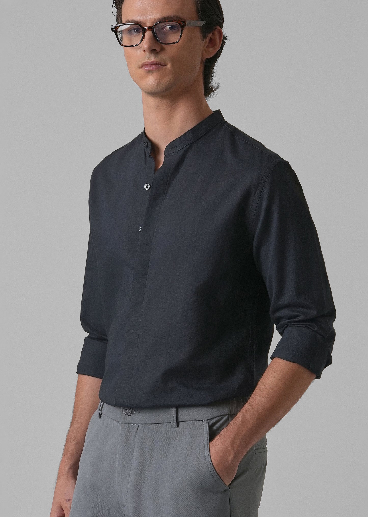 Navy Blue Cotton Linen Shirt
