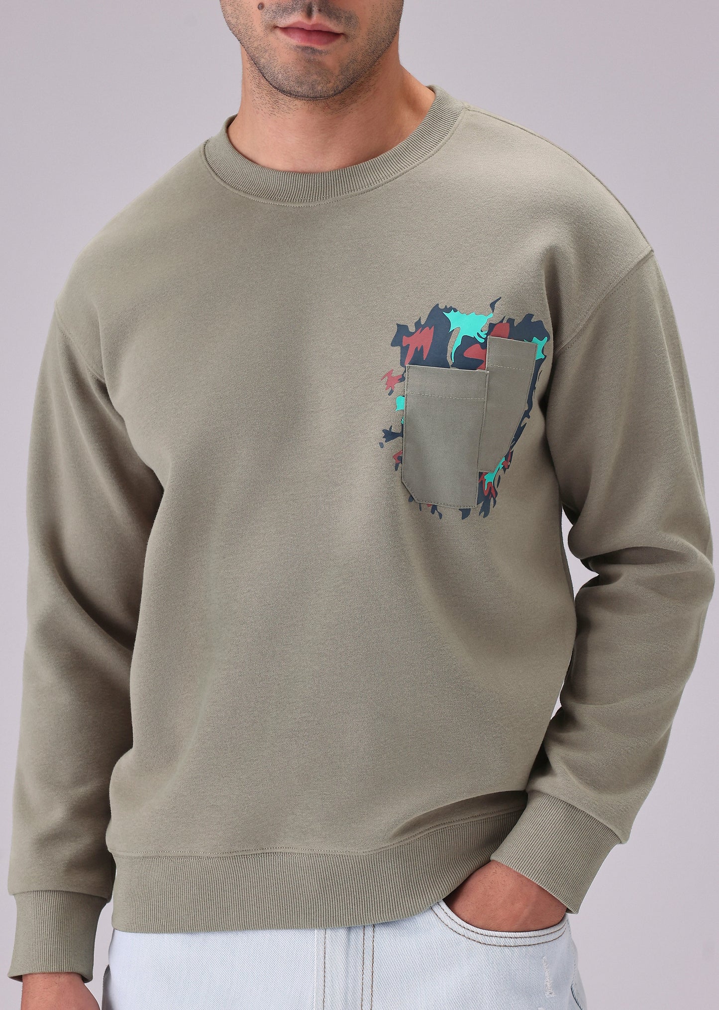 Olive Graphic Pocket Sweatshirt
