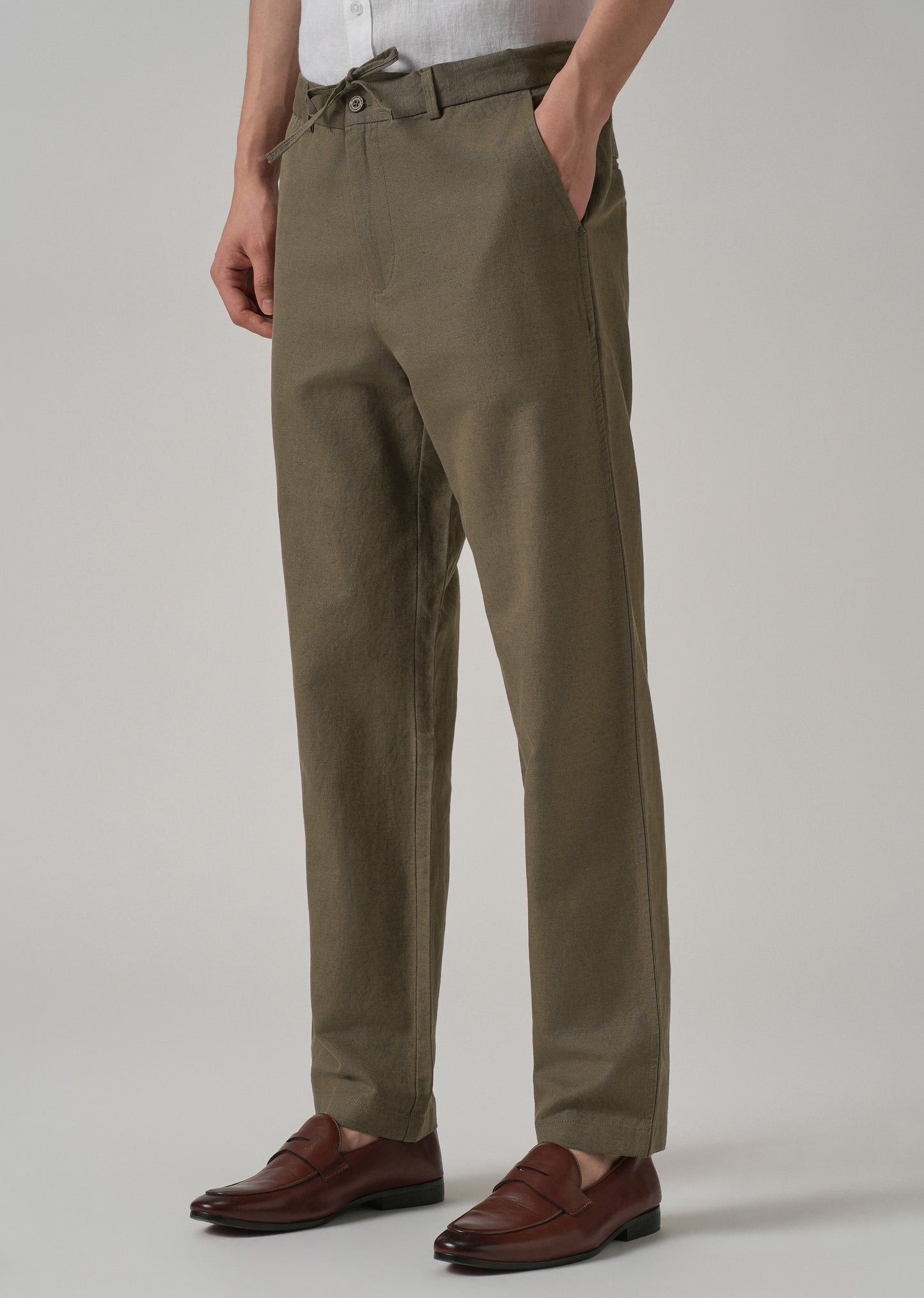 Olive Linen Relaxed Fit Trouser