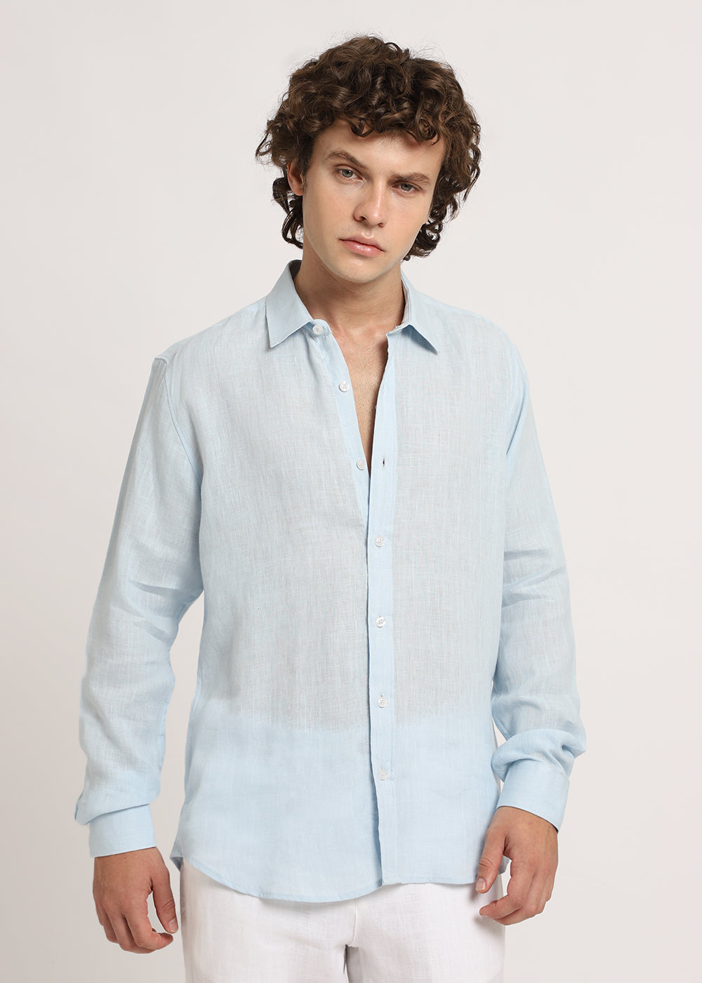 100% Pure Pastel Blue Linen Shirt