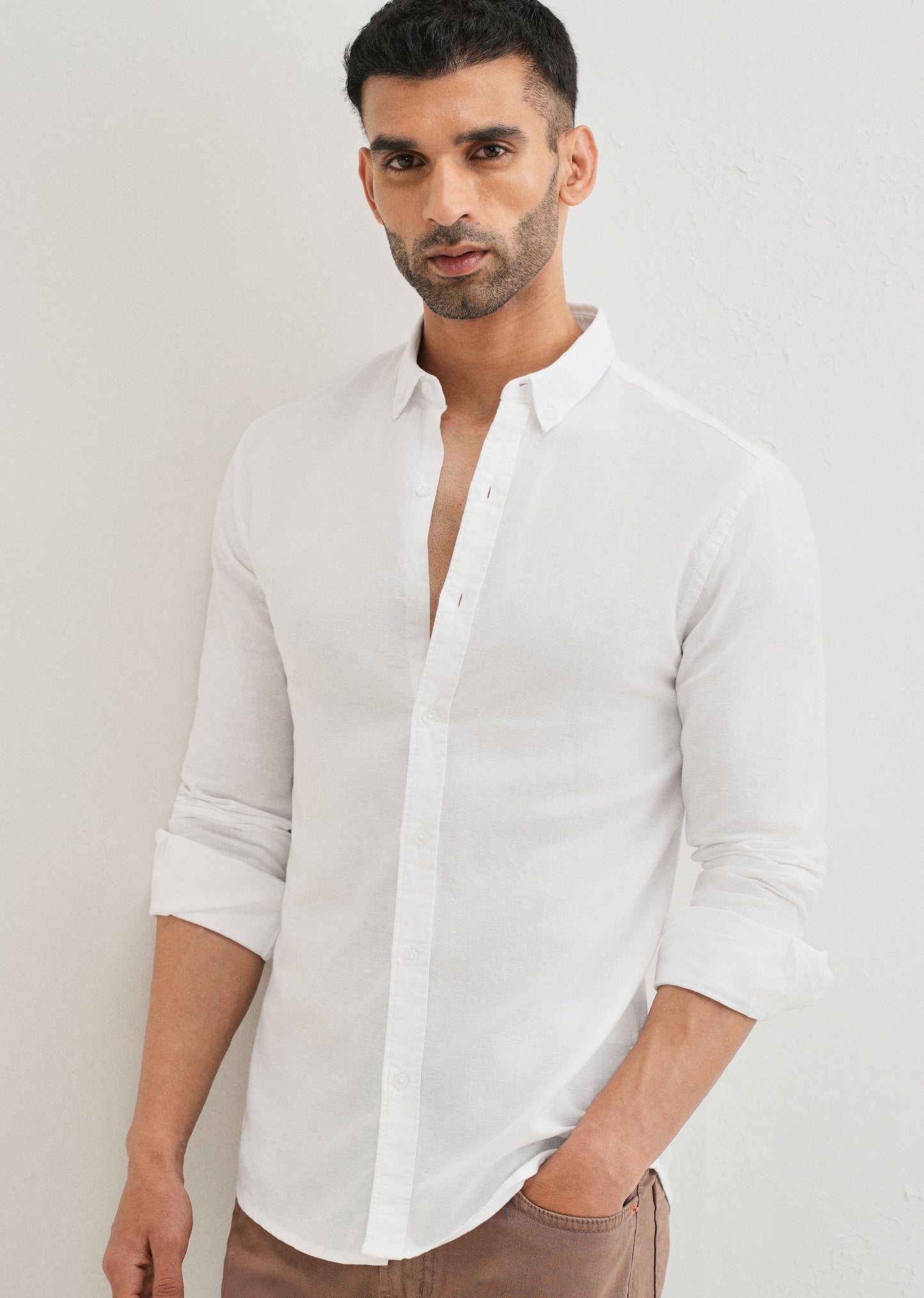 Pearl White Cotton Linen Shirt