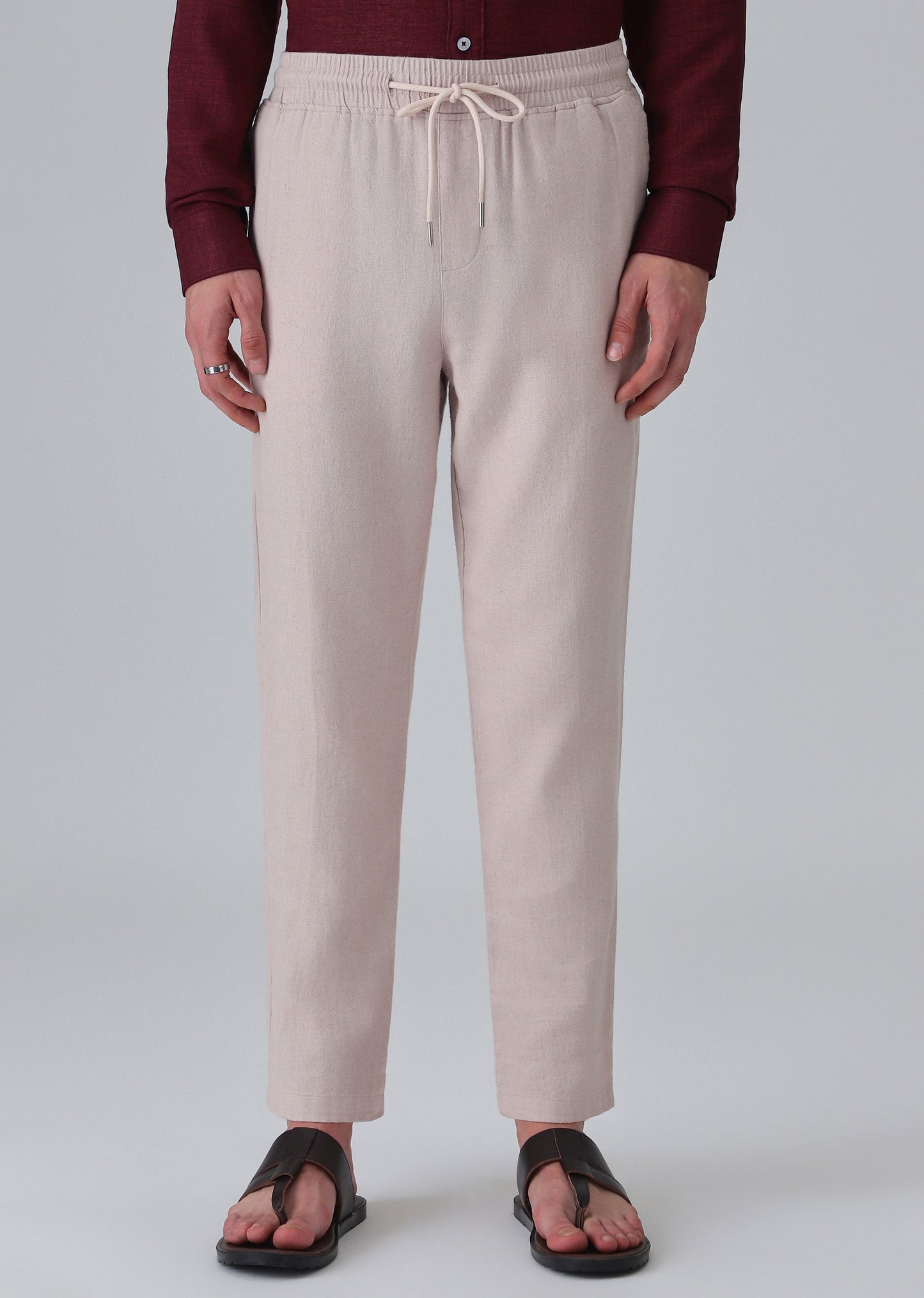Pink Beige Drawstring Linen Pant