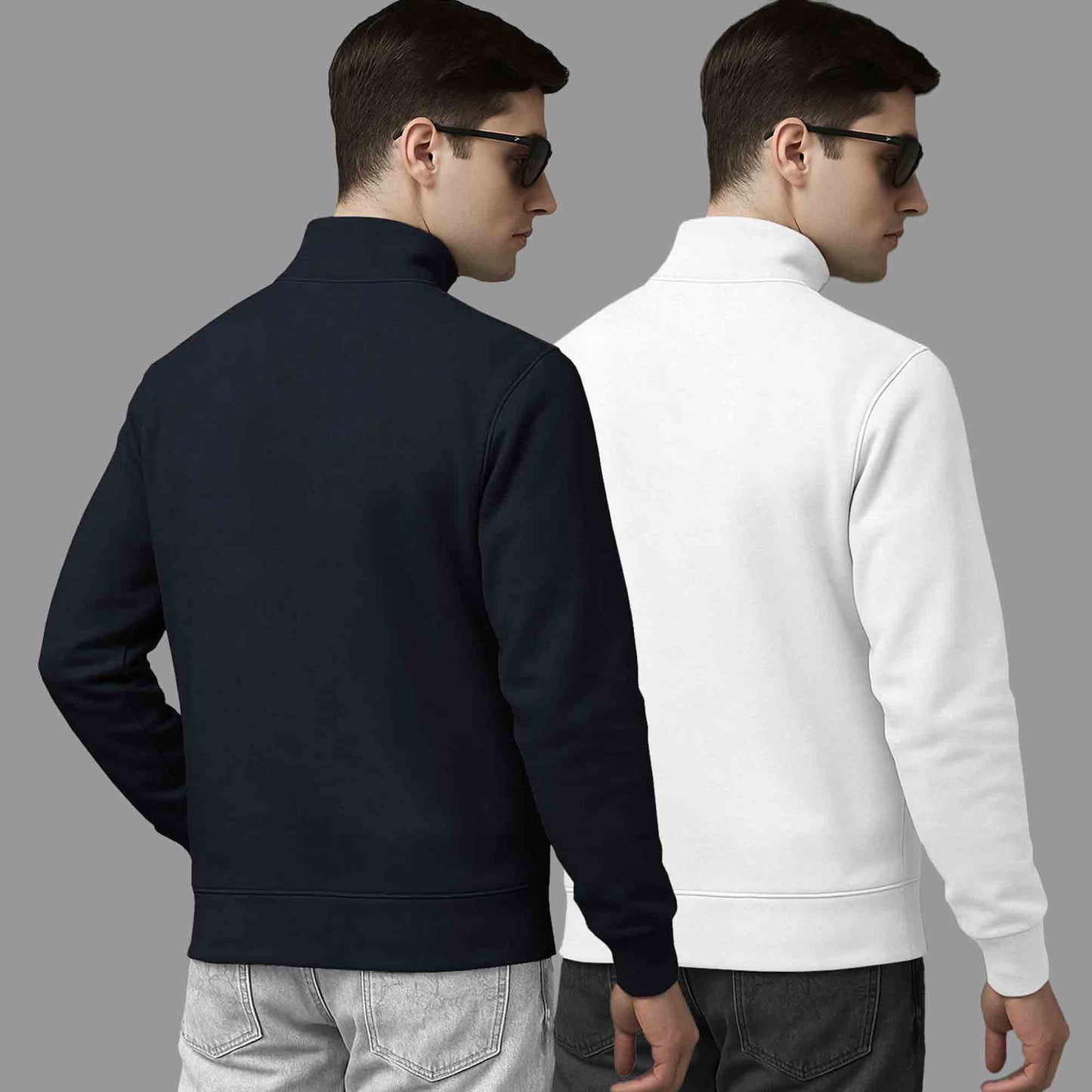 (Pack Of 2) High Neck Navyblue & White Plain Sweatshirts