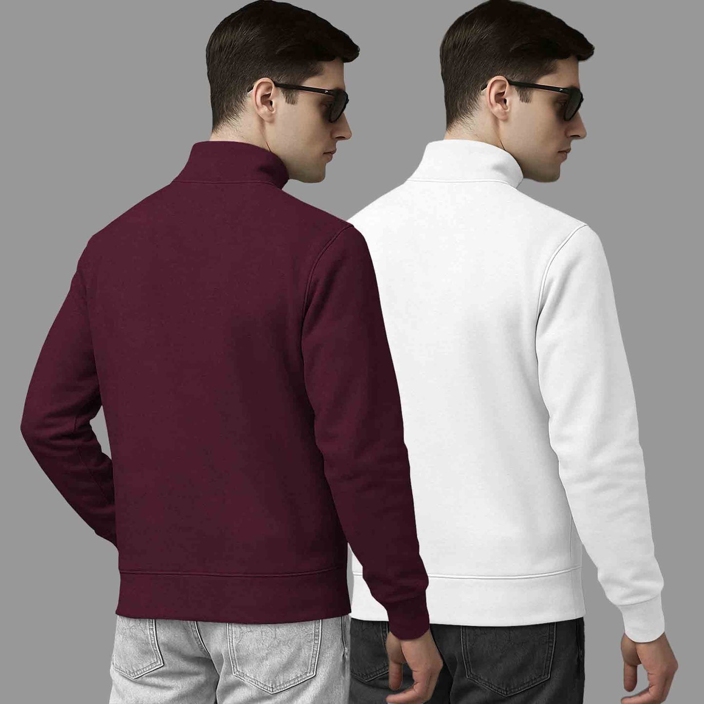 (Pack Of 2) High Neck Maroon & White Plain Sweatshirts