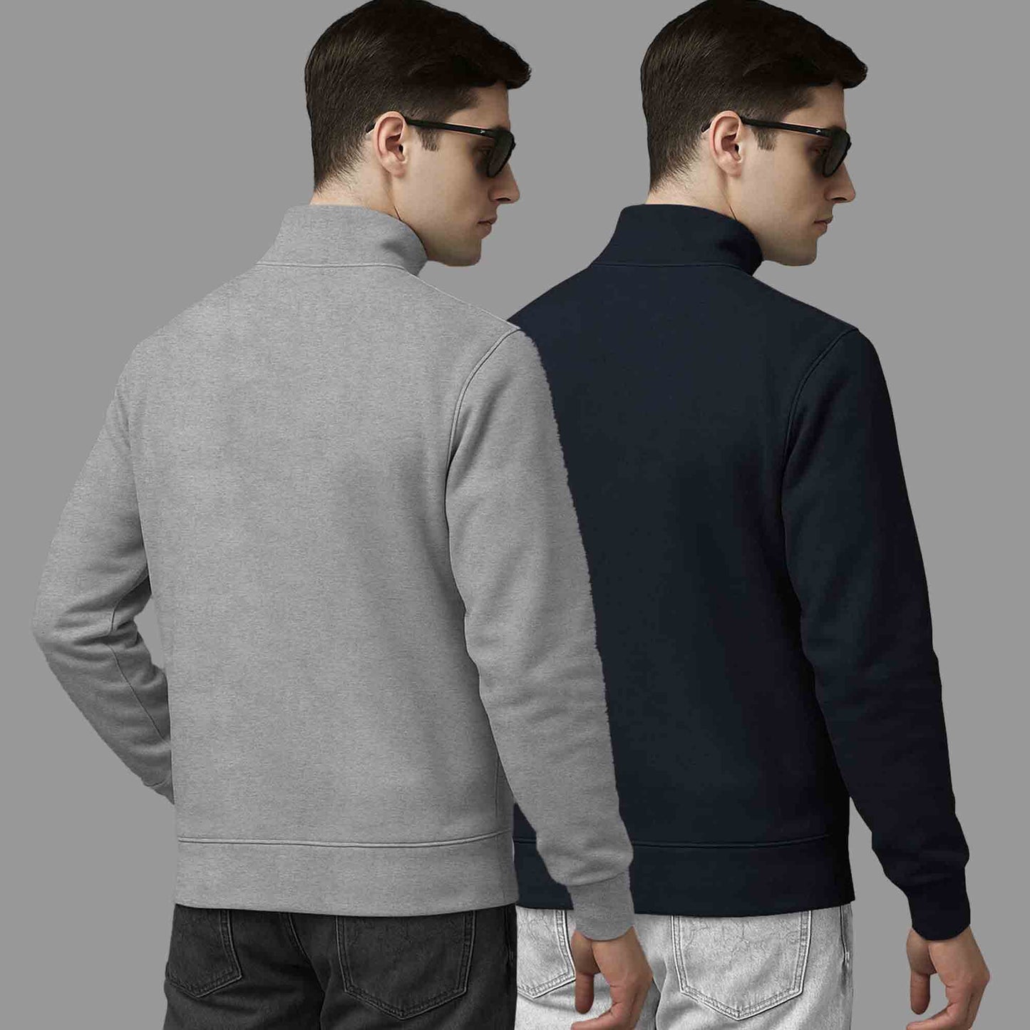 (Pack Of 2) High Neck Grey & Navyblue Plain Sweatshirts