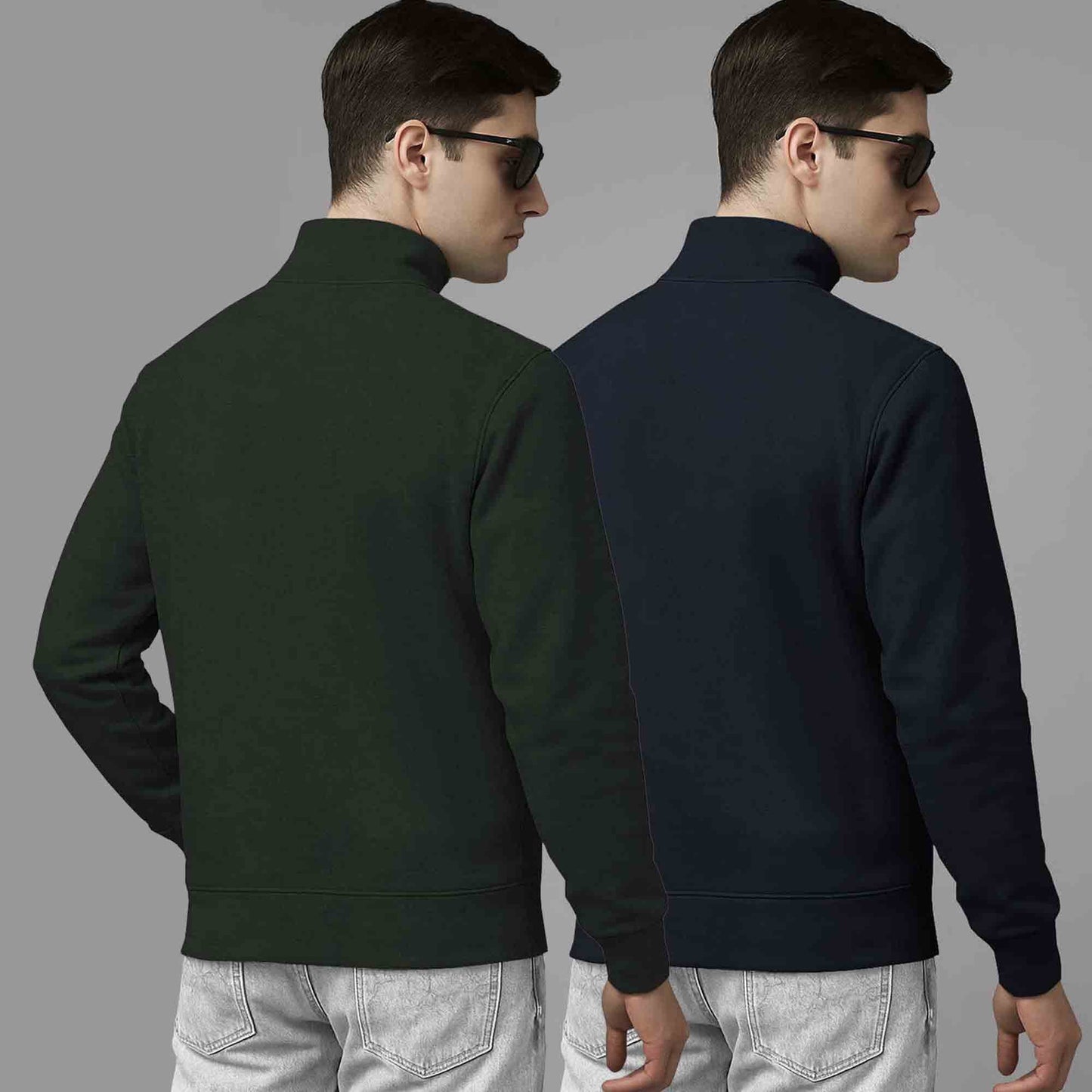 (Pack Of 2) High Neck Olive & Navy Sweatshirts