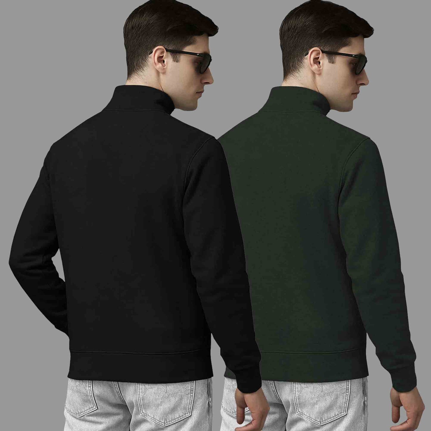 (Pack Of 2) High Neck Black & Olive Sweatshirts