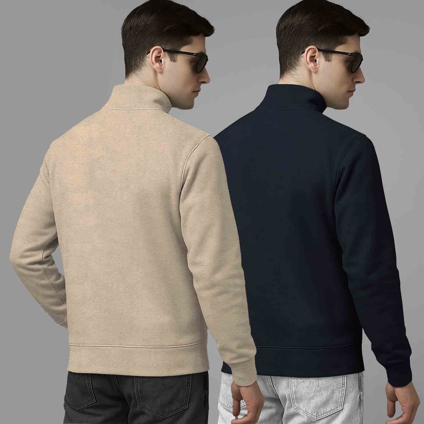 (Pack Of 2) High Neck Beige & Navy Sweatshirts