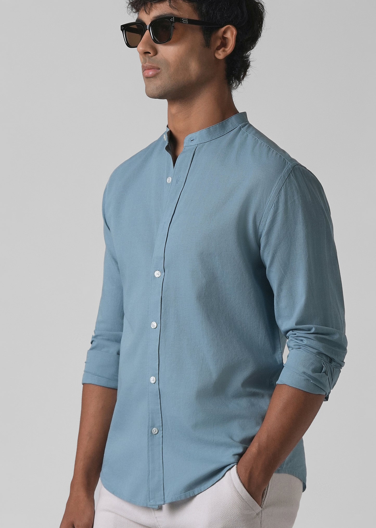 Scuba Blue Cotton Linen Shirt