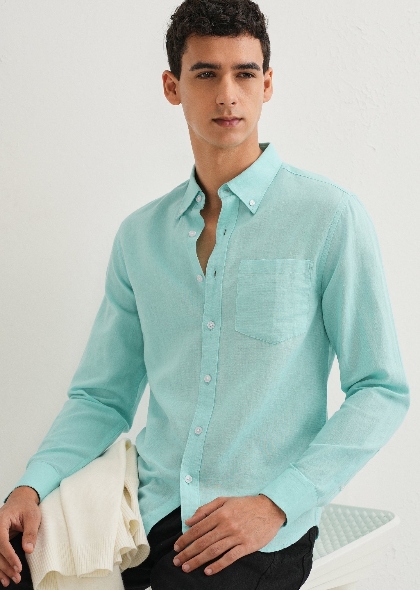 Sea Blue Cotton Linen Shirt