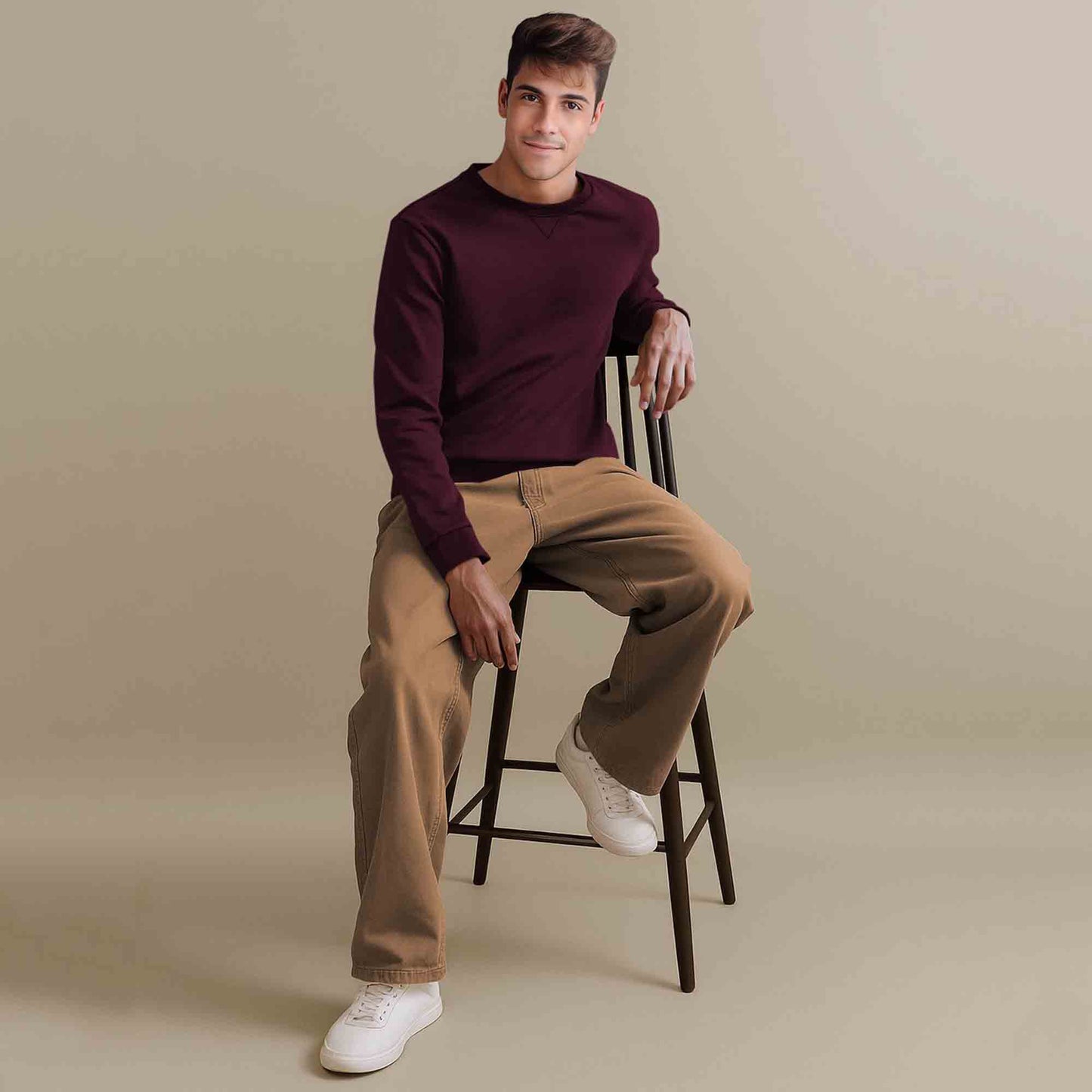Men Full Sleeve plain round Neck Sweatshirt maroon