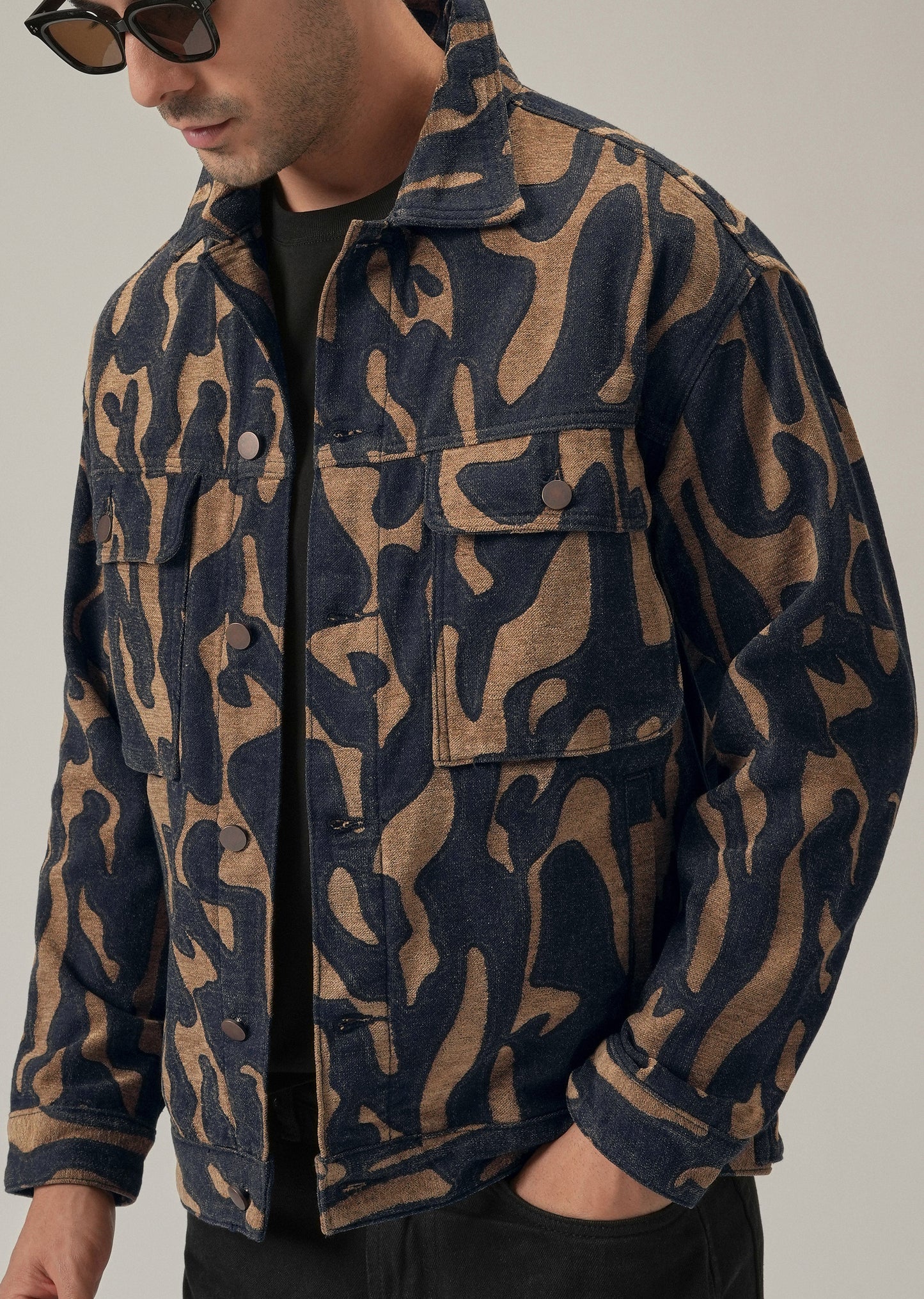 Tan Denim Jacquard Jacket