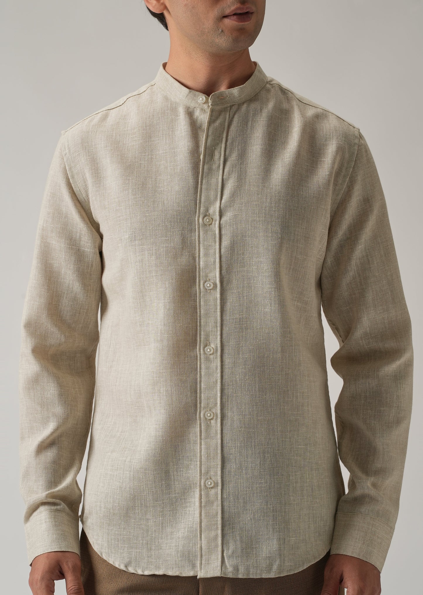 Taupe Beige Blended Linen Shirt