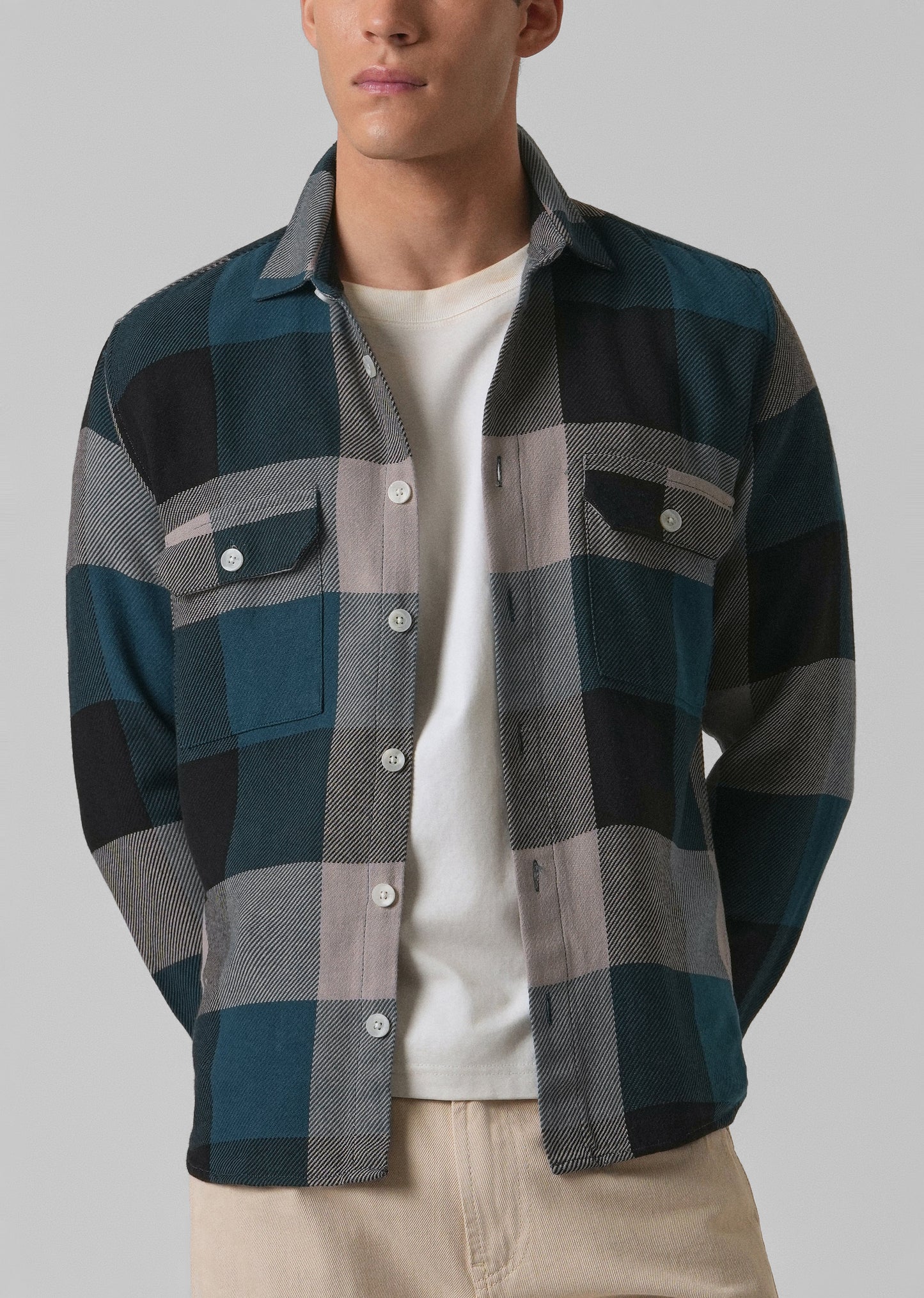 Teal Blue Brushed Cotton Check Shirt