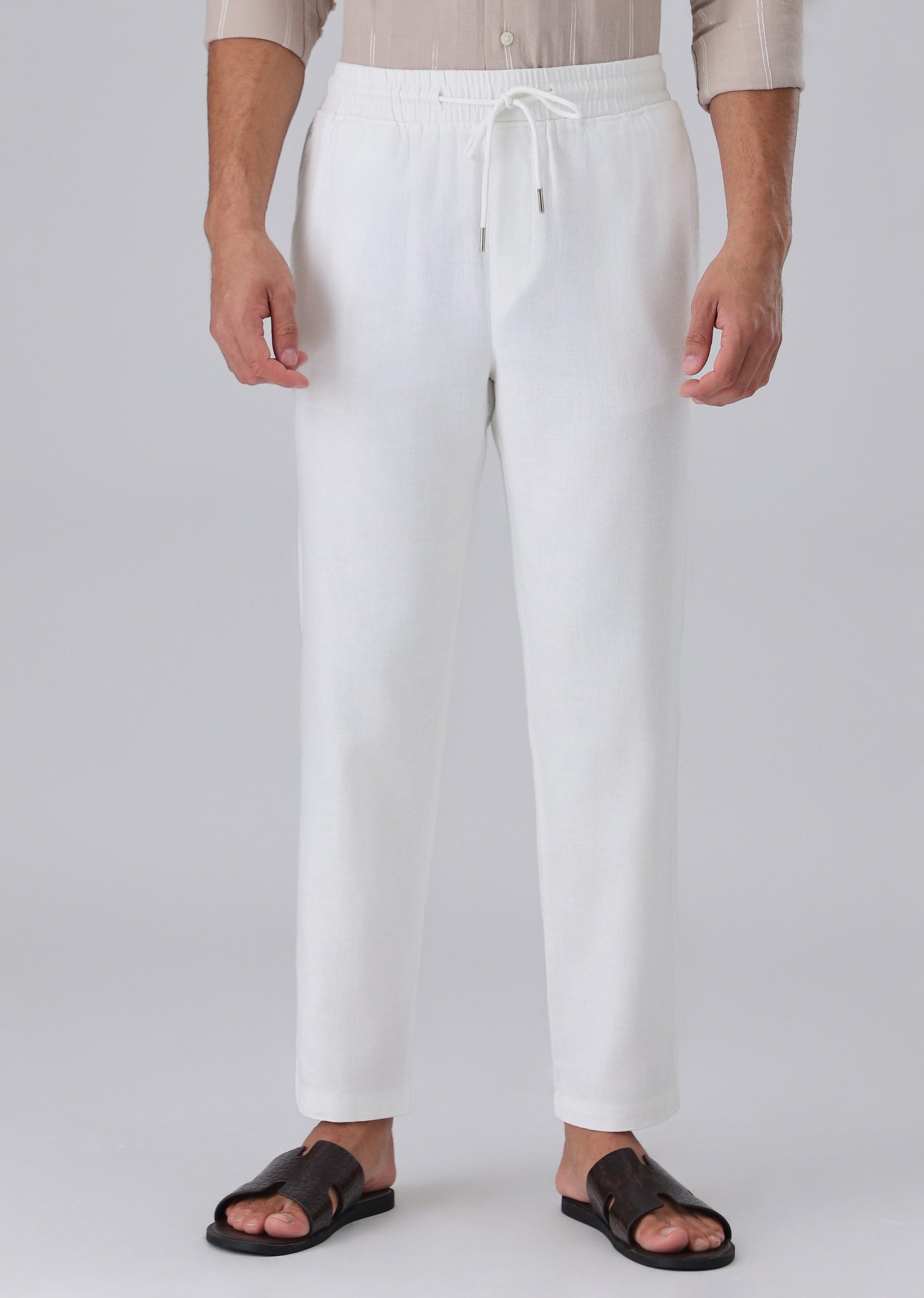 White Drawstring Linen Pant