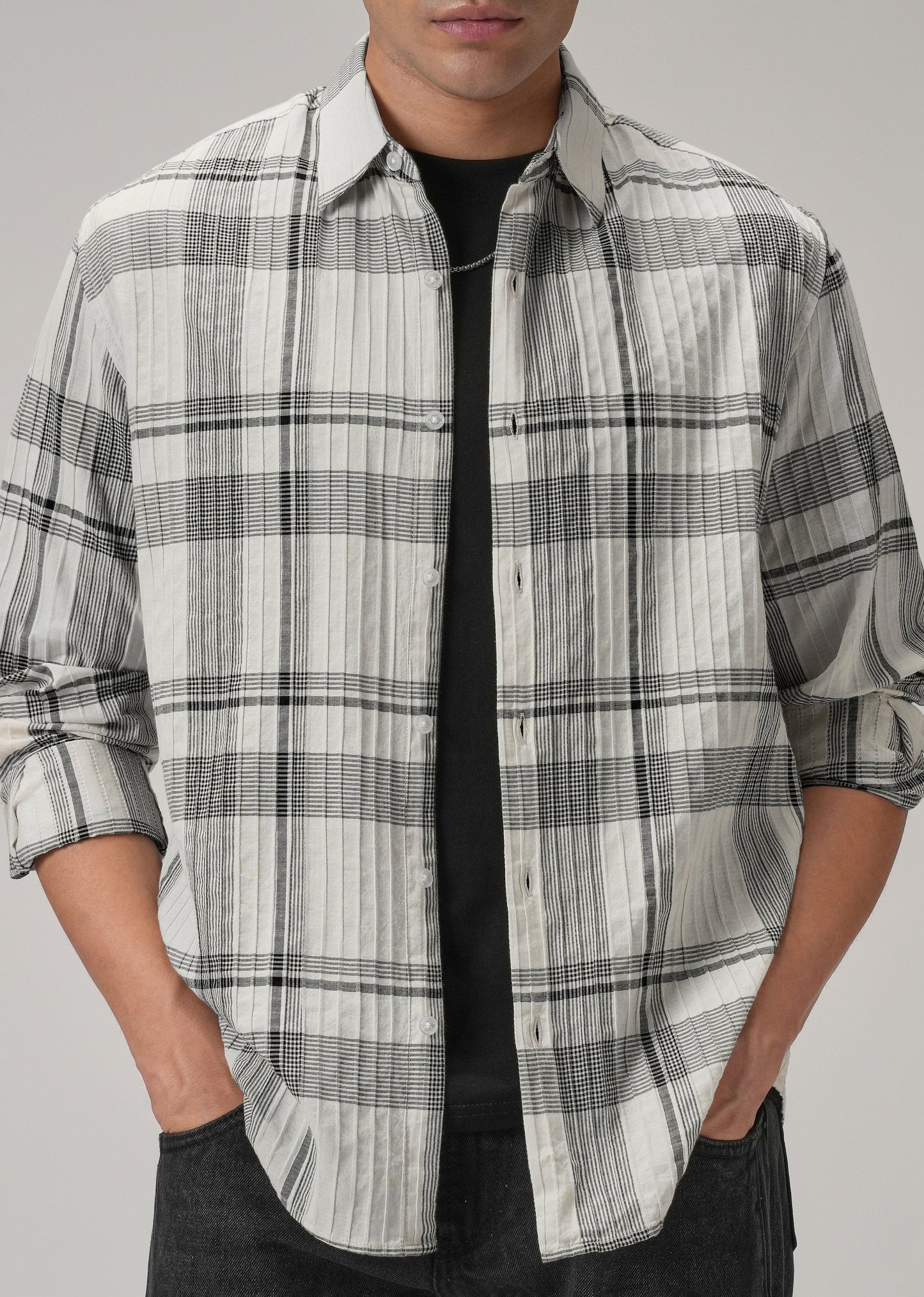 Self Pleat White Check Shirt