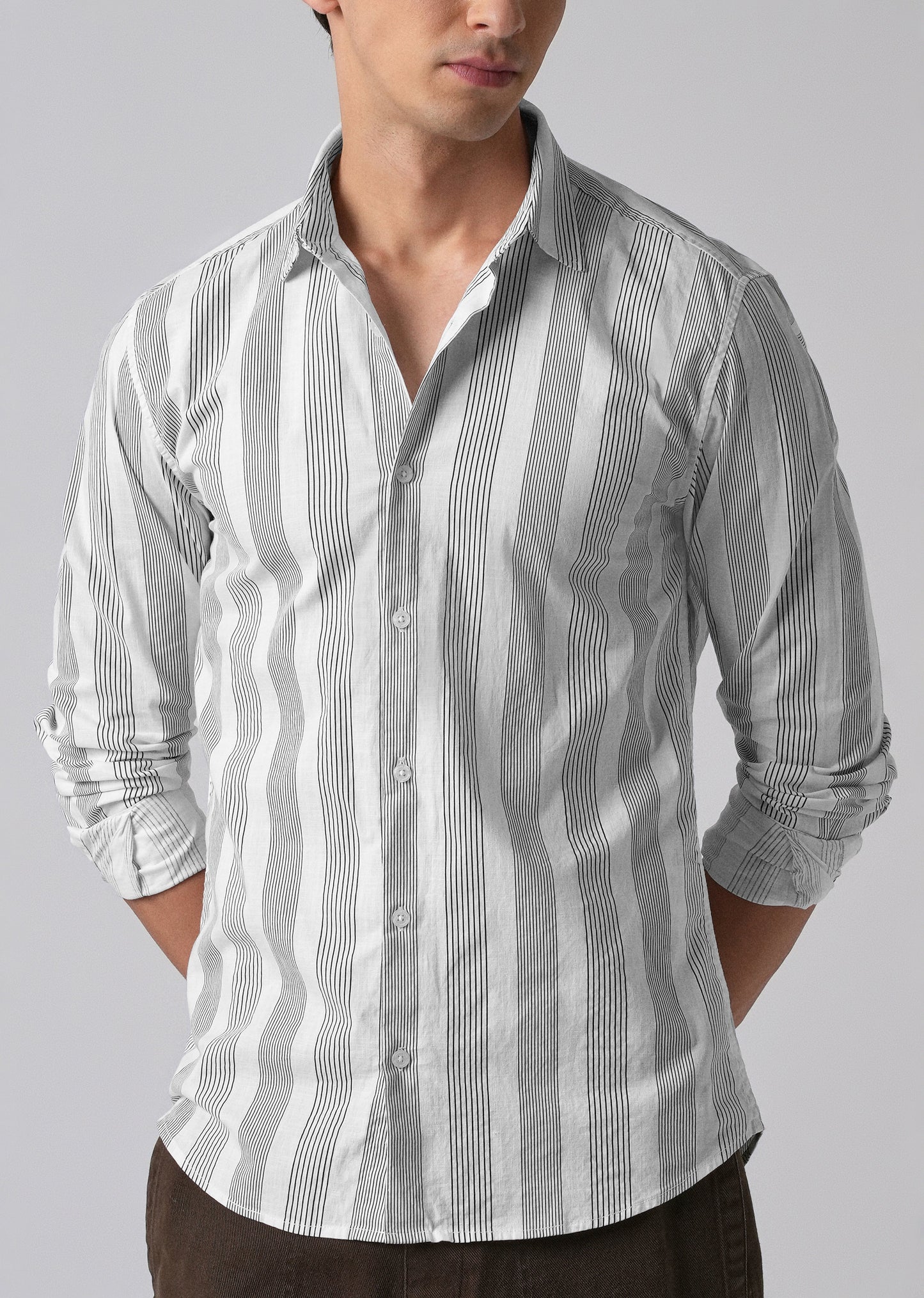 White Vertical Pin Stripe Cotton/Linen Shirt