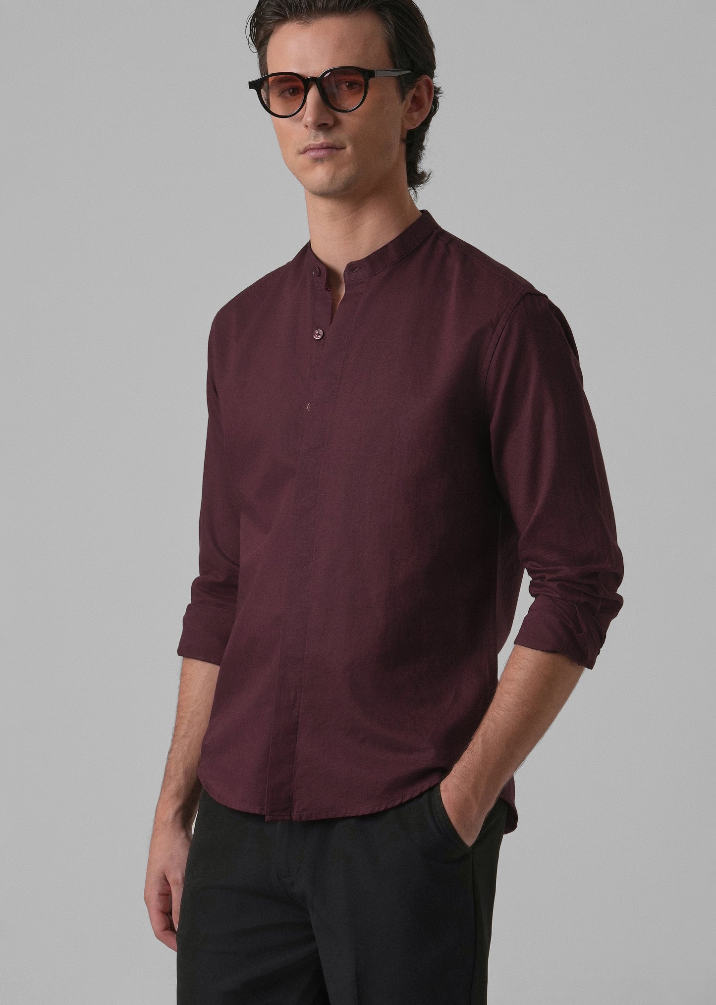 Wine Cotton Linen Shirt