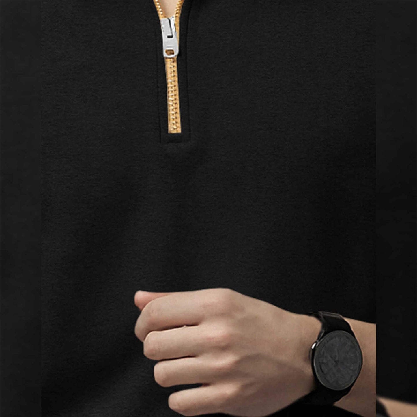 Men High Neck Quarter Zip Up Black Sweatshirt