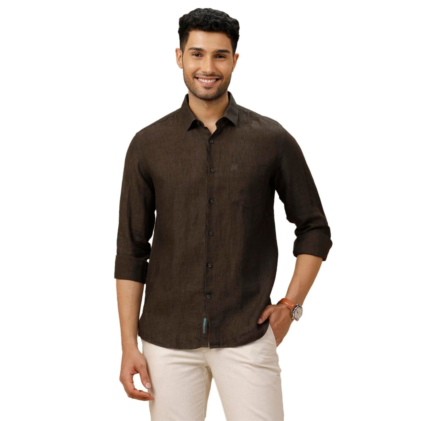 Linen Club Men's Pure Linen Brown Solid Shirt | Premium Comfort & Timeless Style