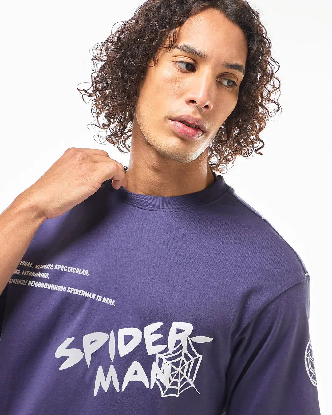 Men's Skipper Blue Spider Man Graphic Printed Oversized T-shirt