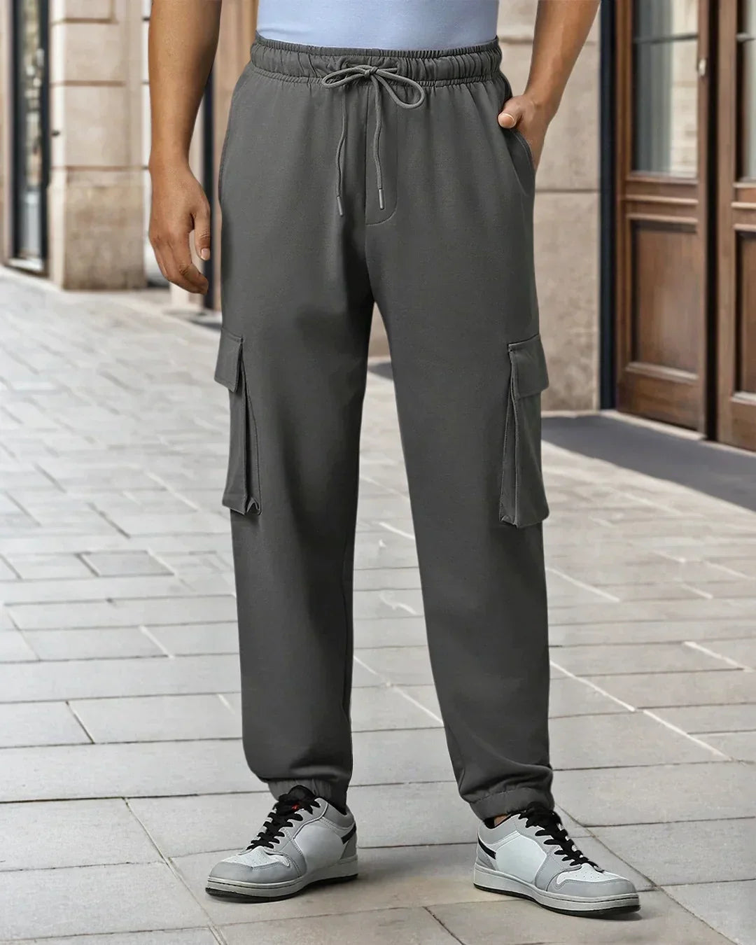 Men's Grey Oversized Cargo Joggers