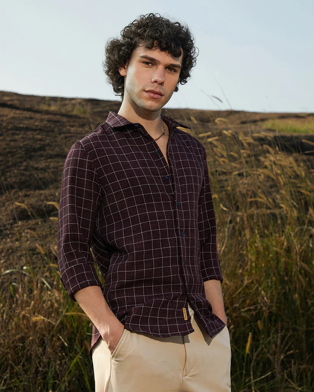Men's Mocha Brown Checked Shirt