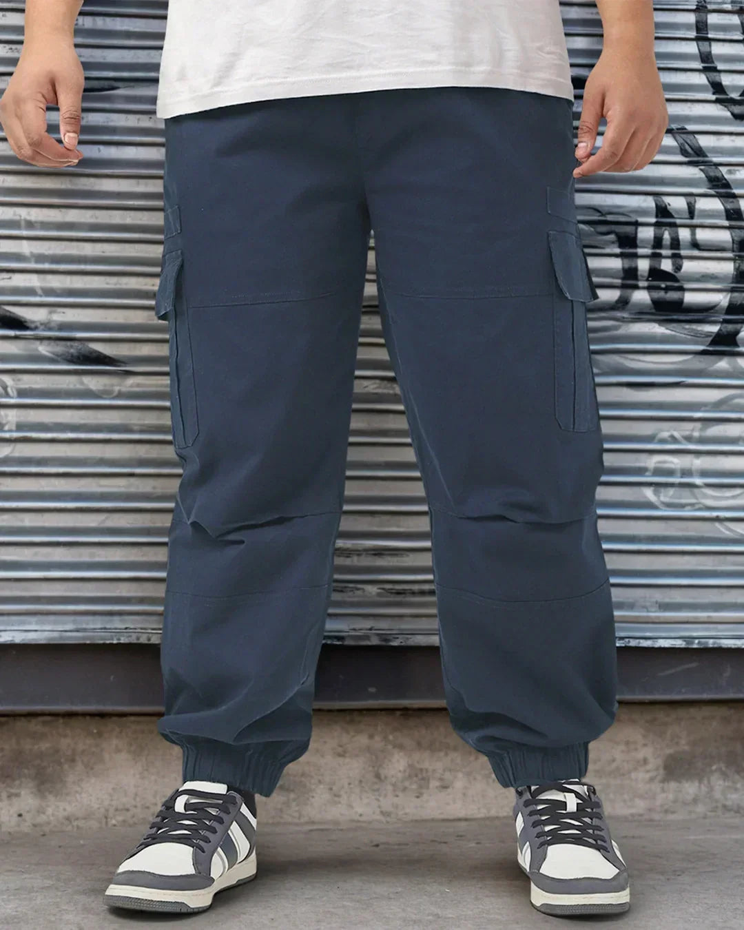 Men's Navy Blue Oversized Plus Size Cargo Jogger Pants