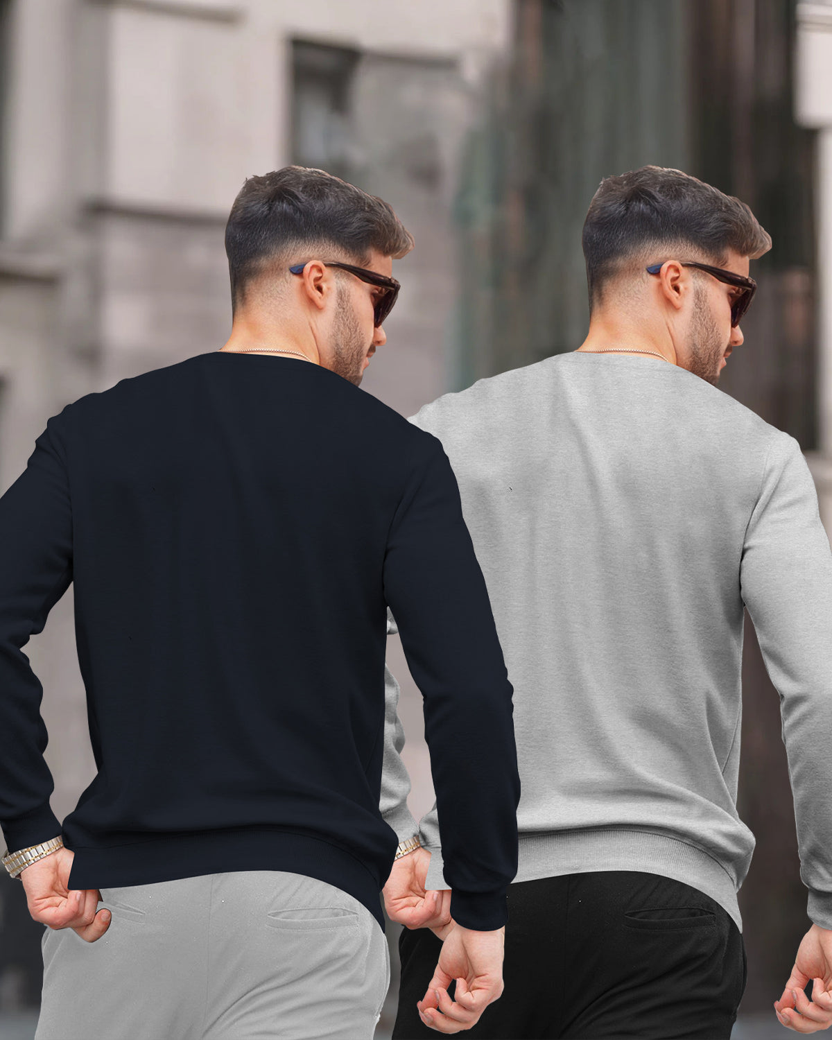 (Pack Of 2) Mens Round Neck Plain Winter Sweatshirts Navyblue & Grey