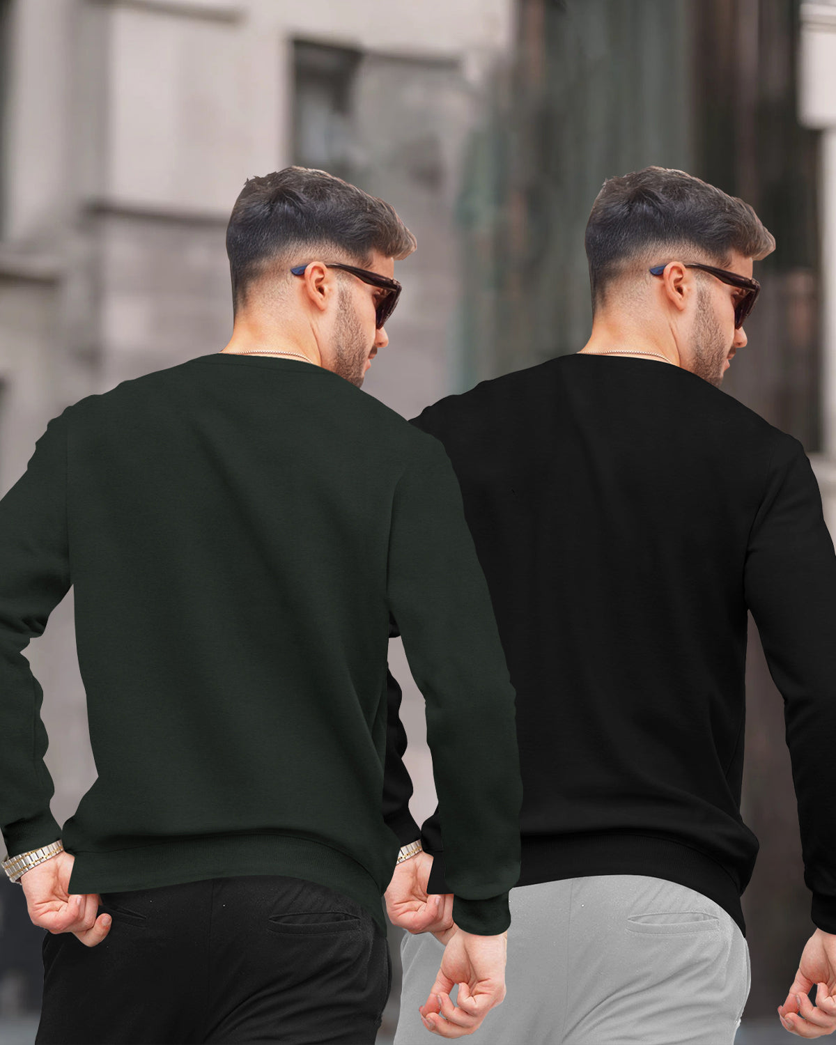 (Pack Of 2) Mens Round Neck Plain Winter Sweatshirts / Olivegreen & Black