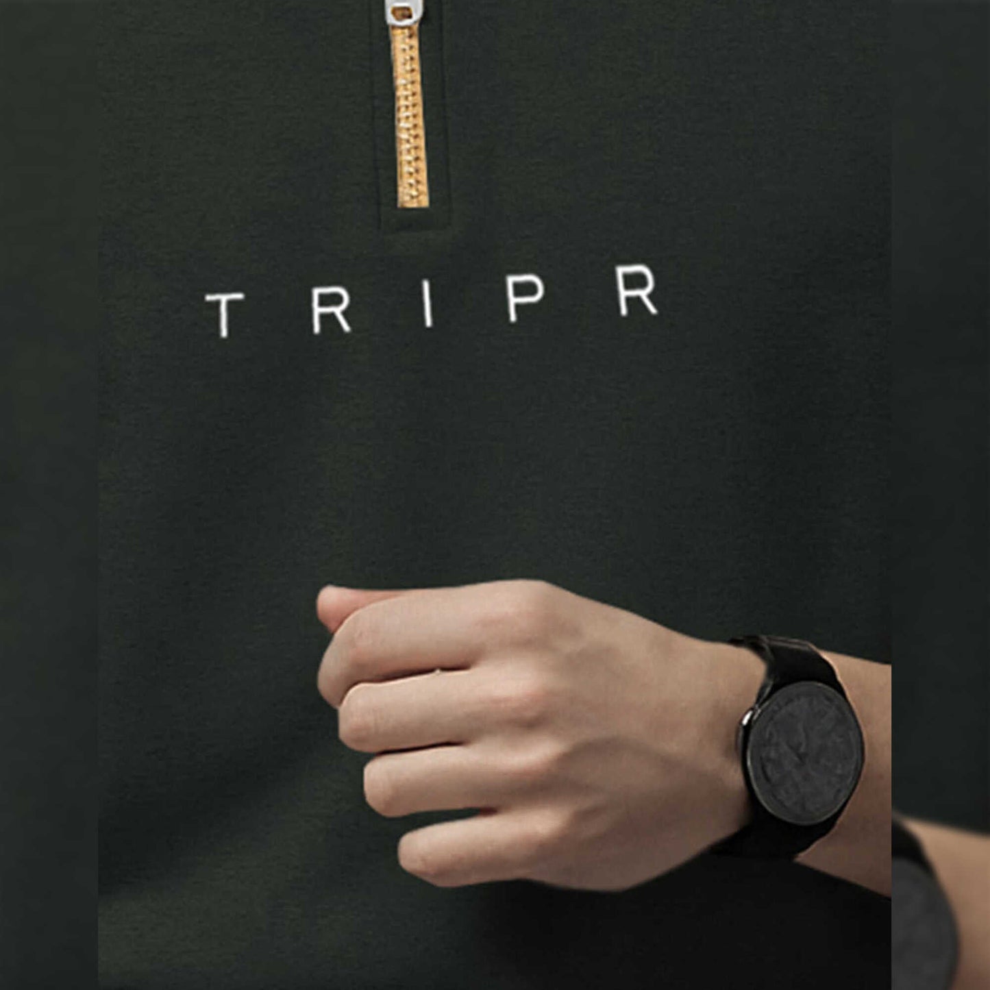 Men Full Sleeve High Neck Sweatshirt Olive green